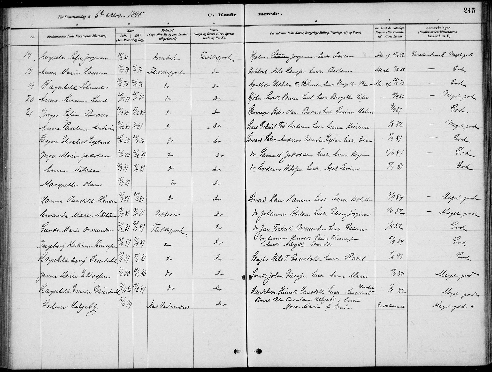 Flekkefjord sokneprestkontor, AV/SAK-1111-0012/F/Fb/Fbc/L0007: Klokkerbok nr. B 7, 1880-1902, s. 245