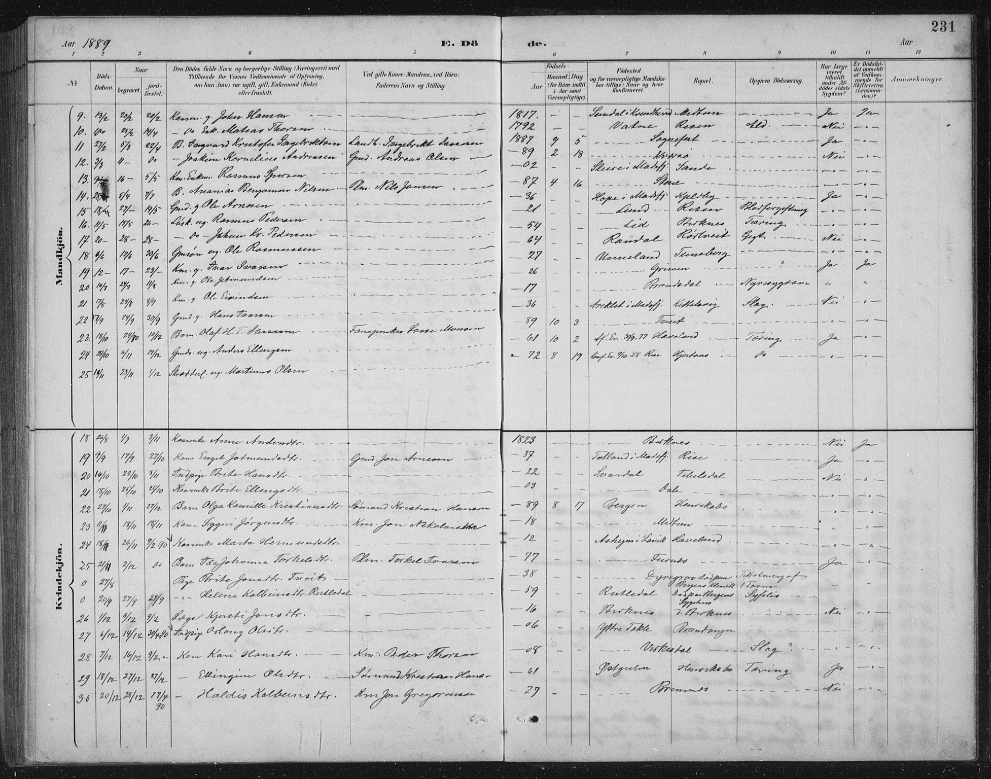 Gulen sokneprestembete, AV/SAB-A-80201/H/Hab/Habb/L0003: Klokkerbok nr. B 3, 1884-1907, s. 231