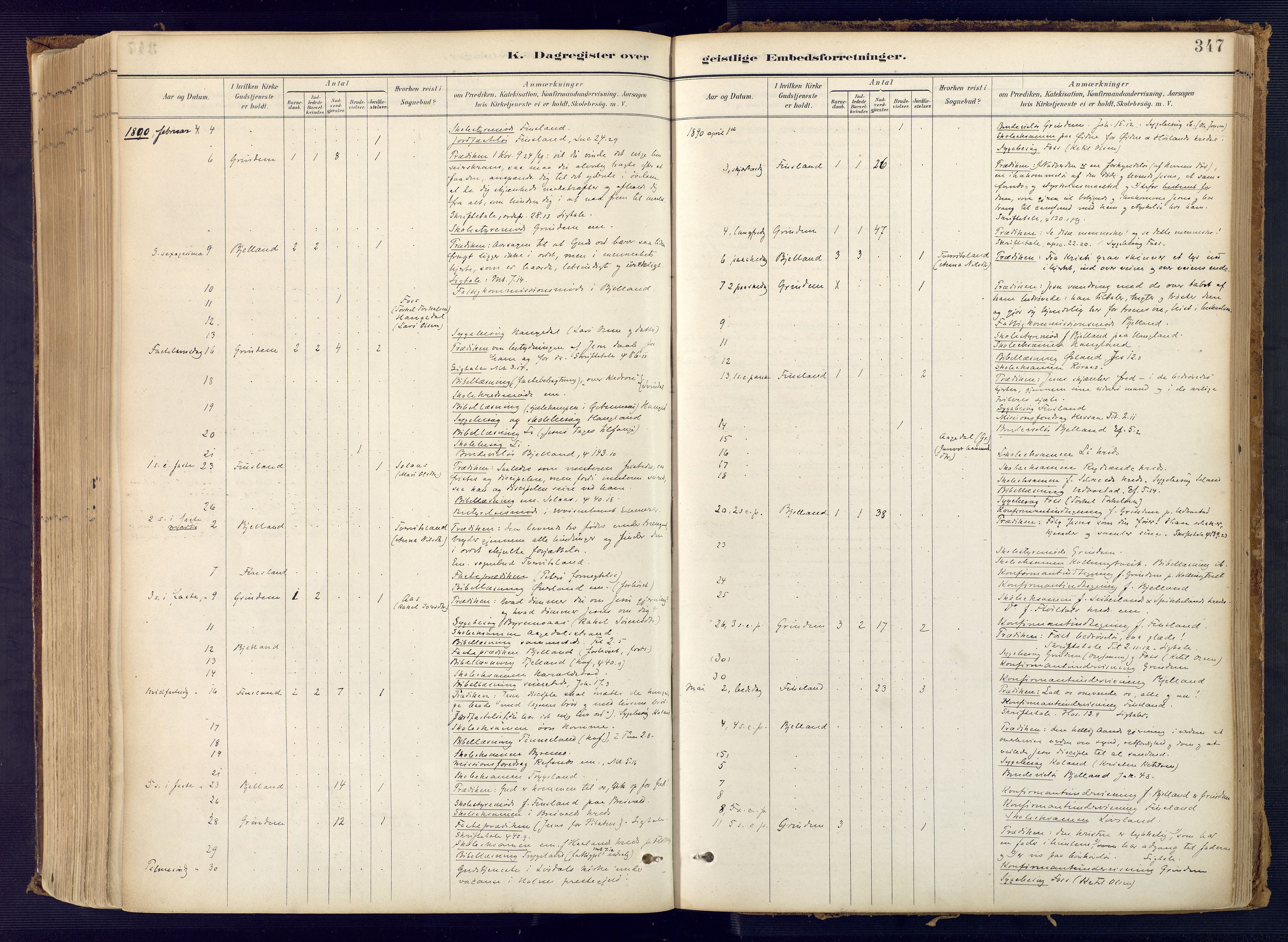 Bjelland sokneprestkontor, SAK/1111-0005/F/Fa/Faa/L0004: Ministerialbok nr. A 4, 1887-1923, s. 347