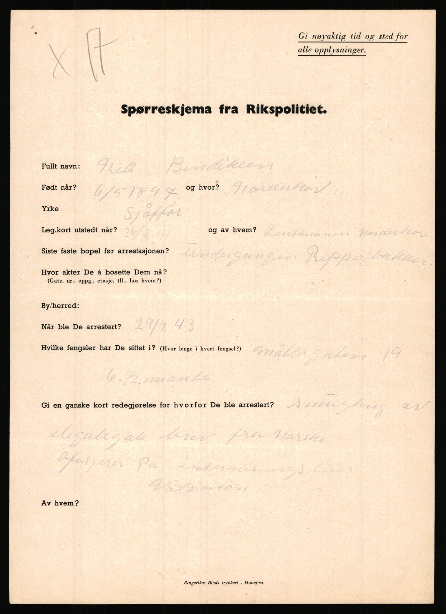 Rikspolitisjefen, AV/RA-S-1560/L/L0001: Abelseth, Rudolf - Berentsen, Odd, 1940-1945, s. 1311