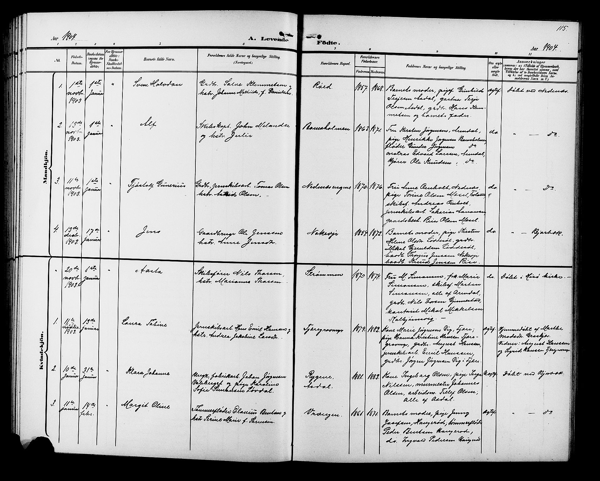 Øyestad sokneprestkontor, AV/SAK-1111-0049/F/Fb/L0010: Klokkerbok nr. B 10, 1897-1906, s. 115
