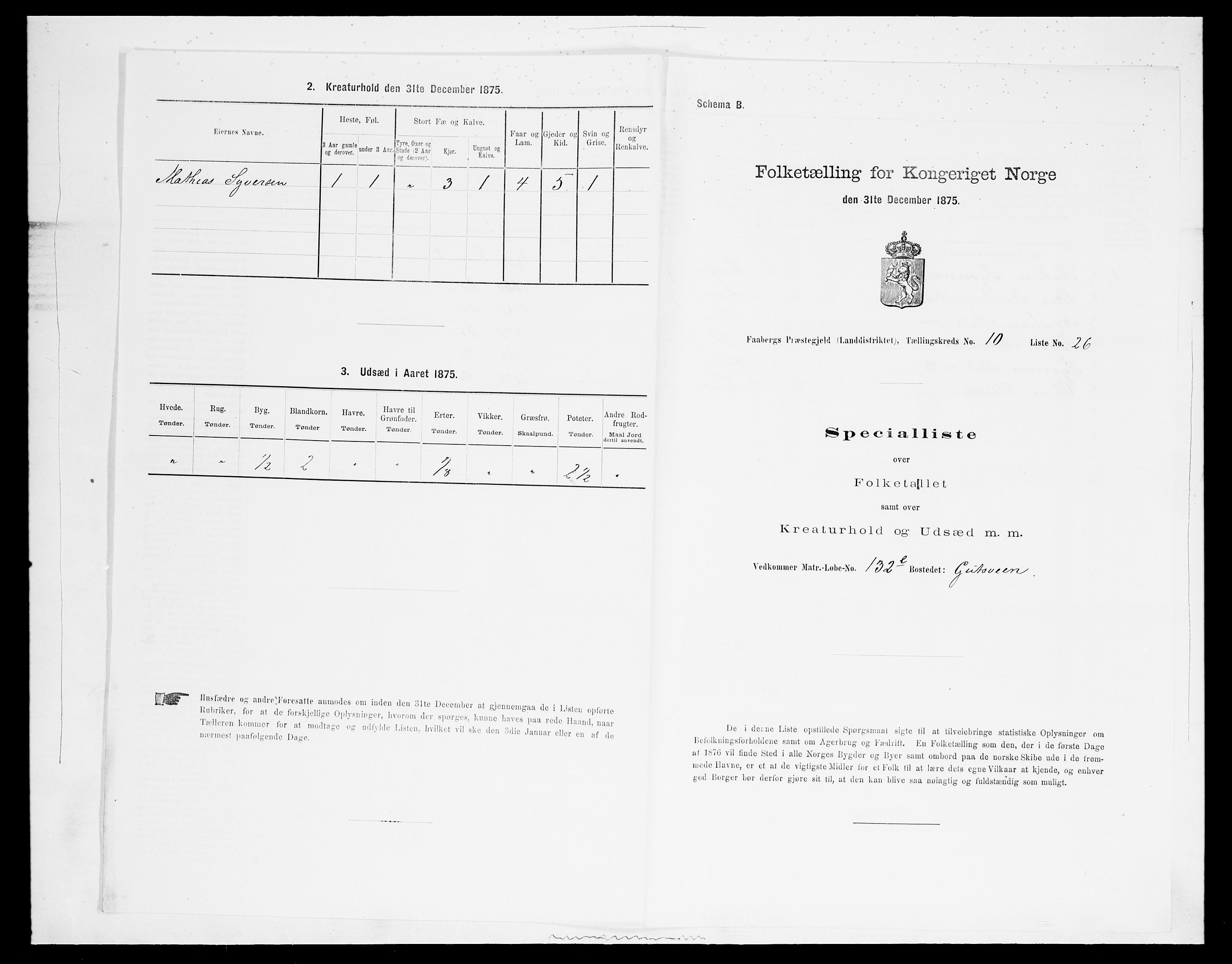 SAH, Folketelling 1875 for 0524L Fåberg prestegjeld, Fåberg sokn og Lillehammer landsokn, 1875, s. 1262