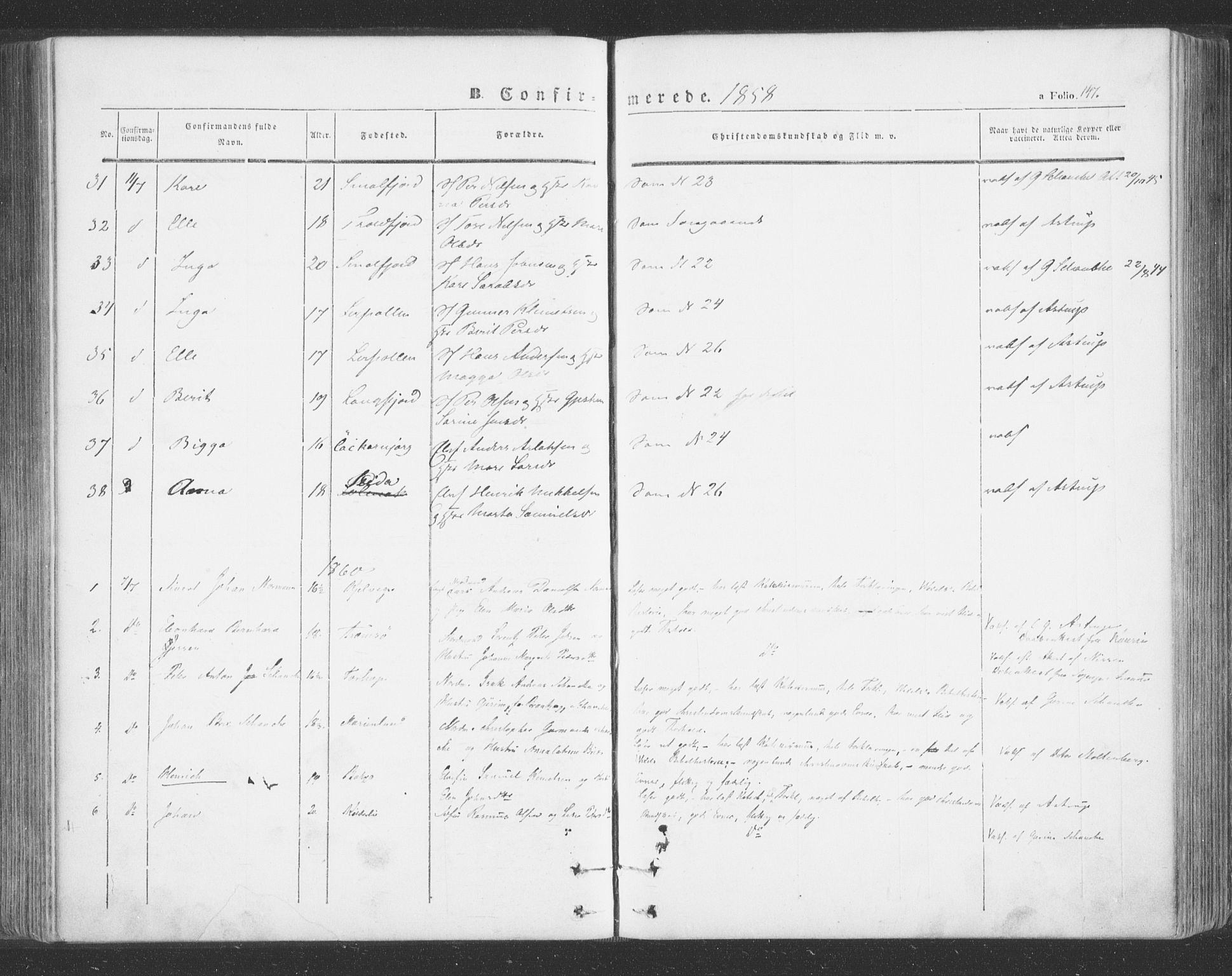 Tana sokneprestkontor, AV/SATØ-S-1334/H/Ha/L0001kirke: Ministerialbok nr. 1, 1846-1861, s. 147