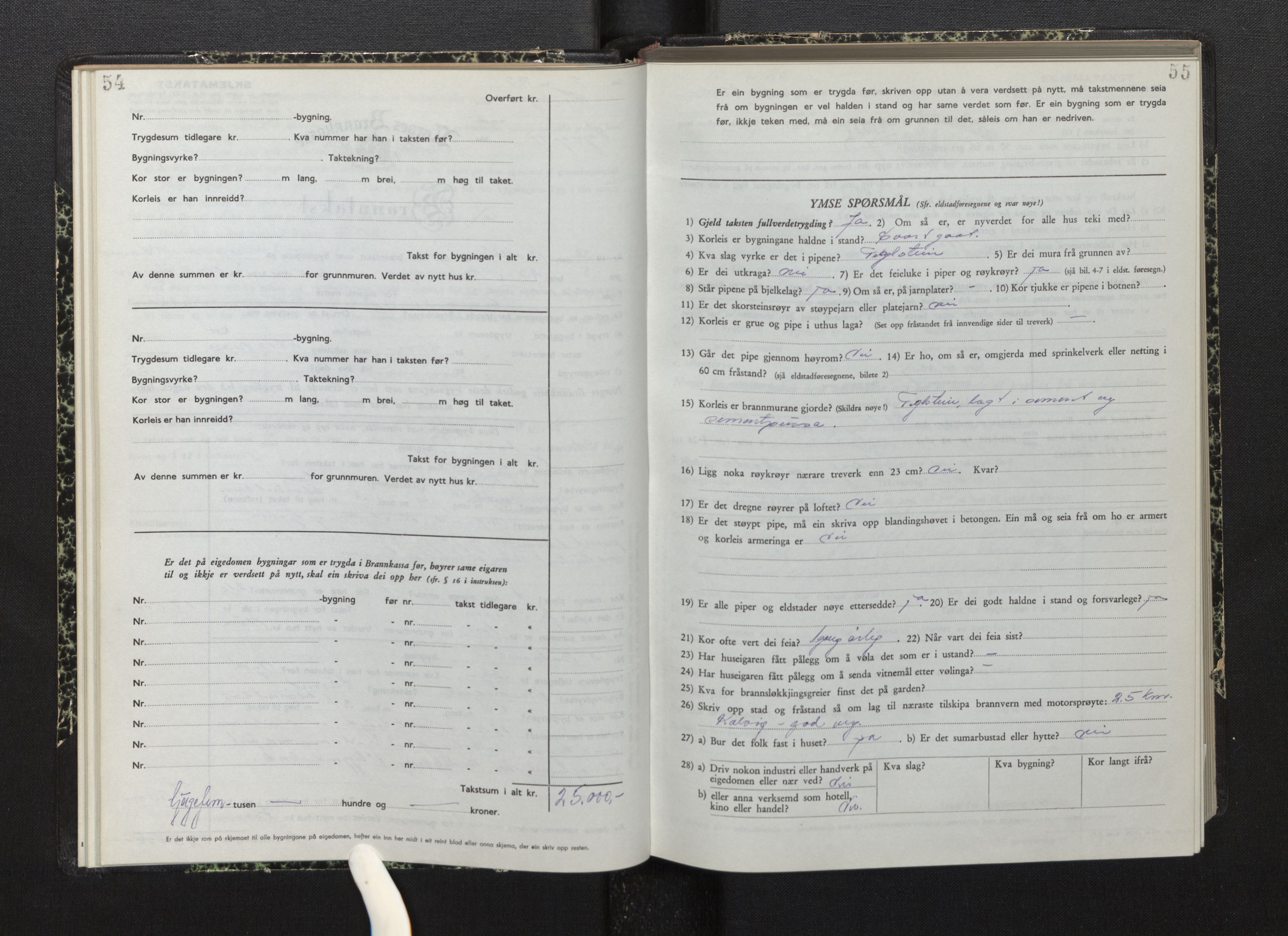 Lensmannen i Bremanger, SAB/A-26701/0012/L0010: Branntakstprotokoll, skjematakst, 1950-1955, s. 54-55