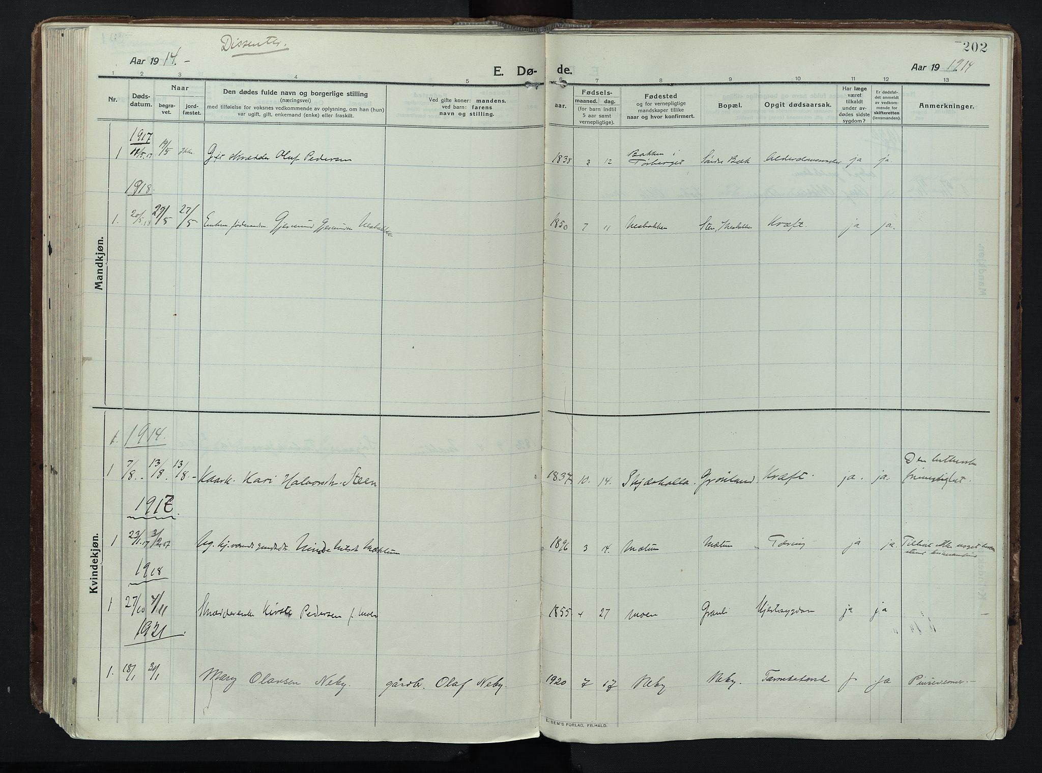 Trysil prestekontor, AV/SAH-PREST-046/H/Ha/Haa/L0014: Ministerialbok nr. 14, 1912-1923, s. 202