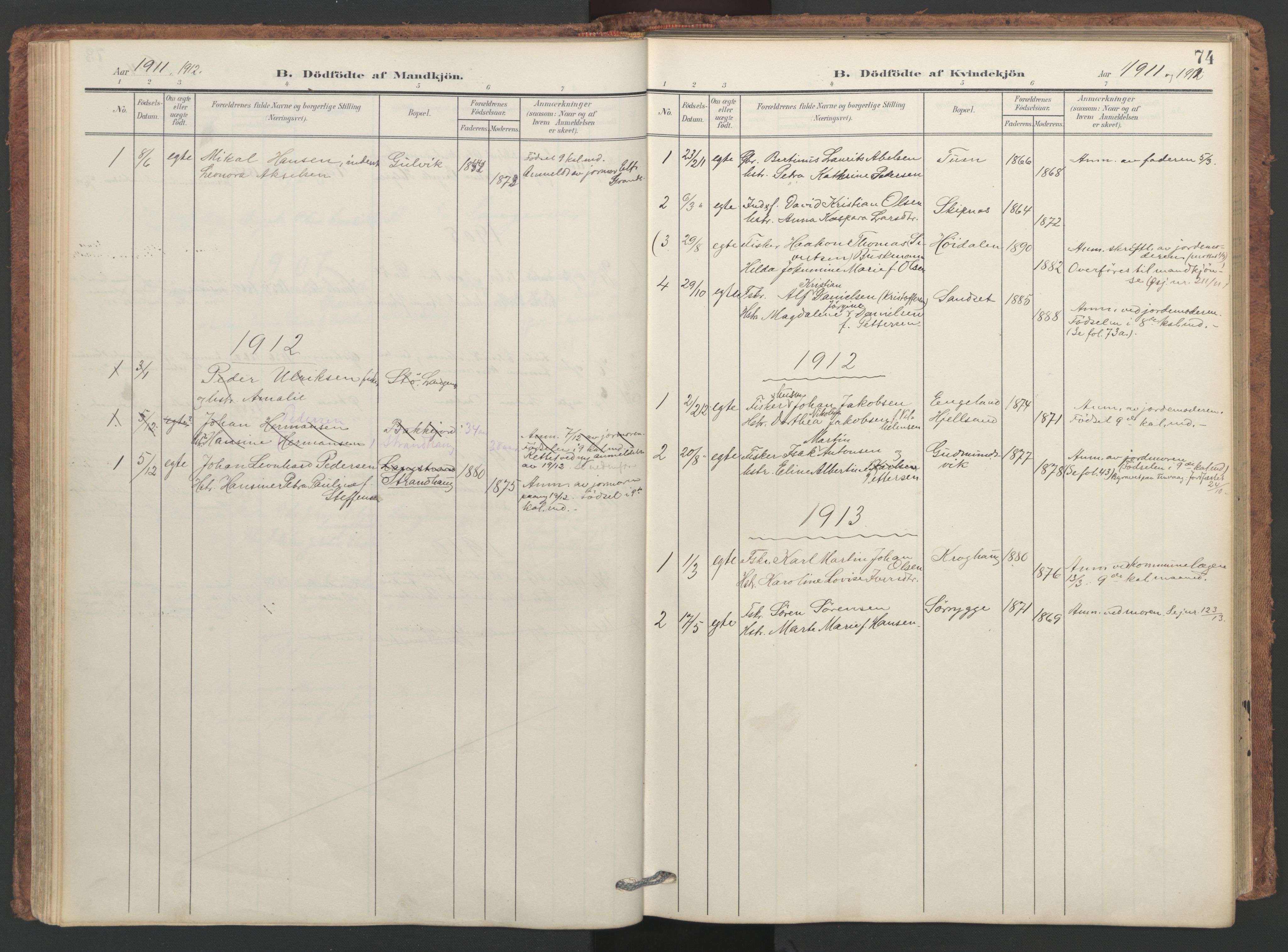 Ministerialprotokoller, klokkerbøker og fødselsregistre - Nordland, SAT/A-1459/893/L1339: Ministerialbok nr. 893A11, 1904-1914, s. 74