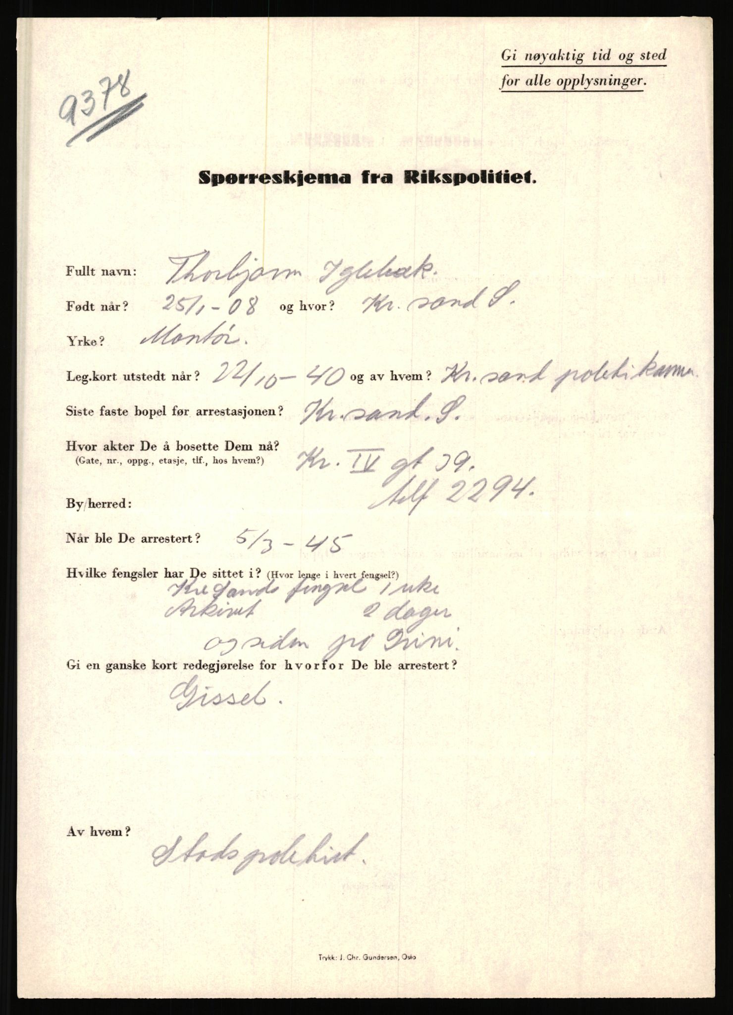 Rikspolitisjefen, AV/RA-S-1560/L/L0007: Heen, Erik C. - Iversen, Trygve, 1940-1945, s. 1079