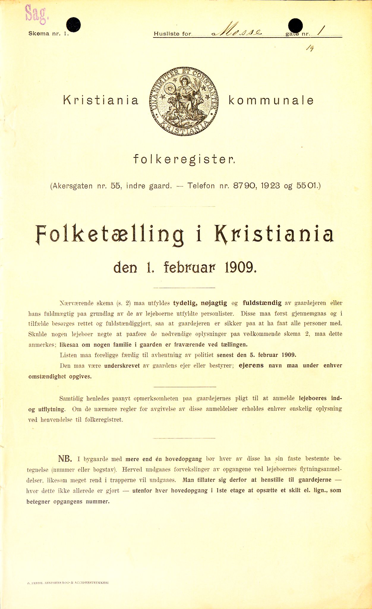 OBA, Kommunal folketelling 1.2.1909 for Kristiania kjøpstad, 1909, s. 59440