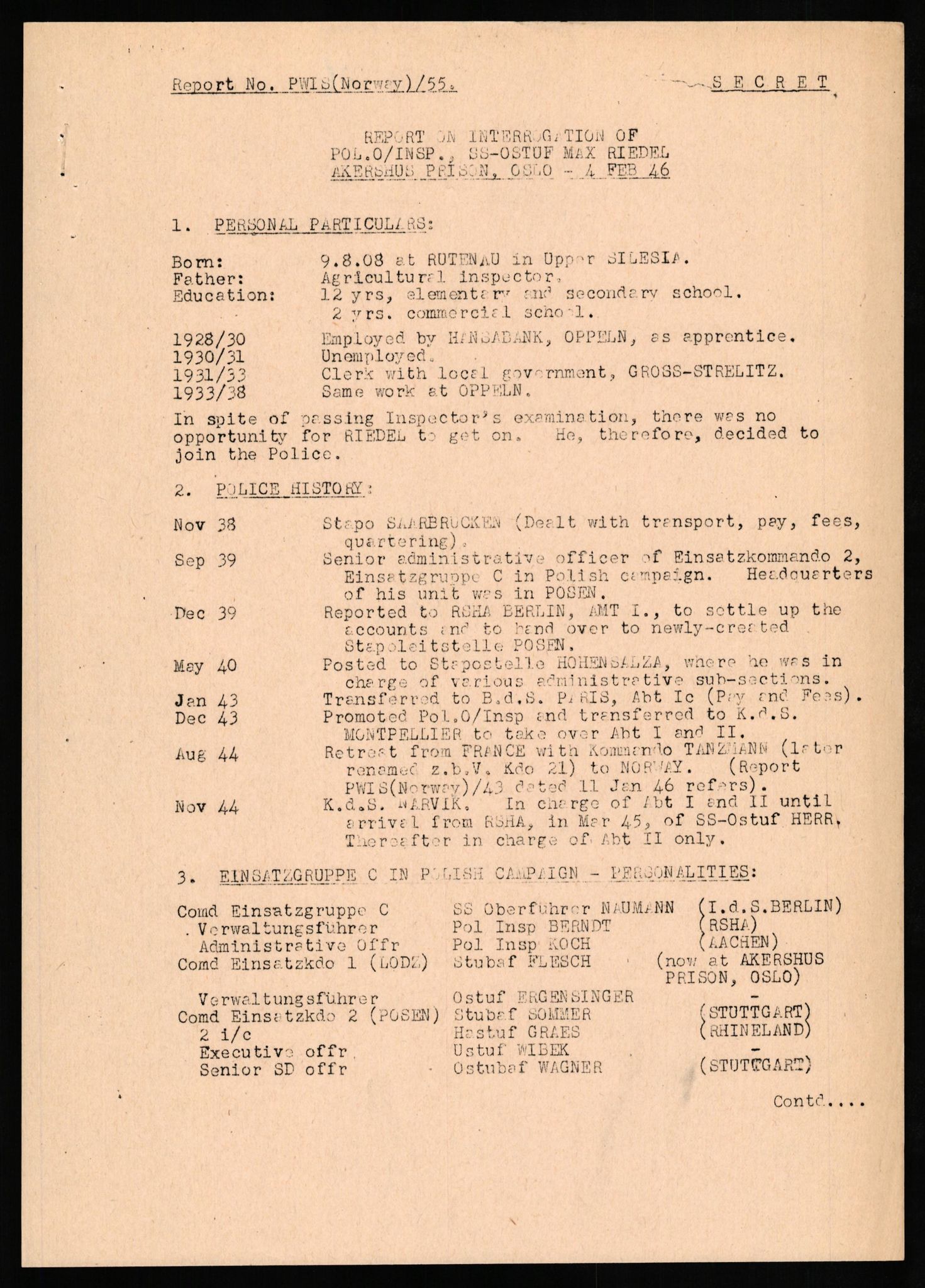 Forsvaret, Forsvarets overkommando II, AV/RA-RAFA-3915/D/Db/L0027: CI Questionaires. Tyske okkupasjonsstyrker i Norge. Tyskere., 1945-1946, s. 374