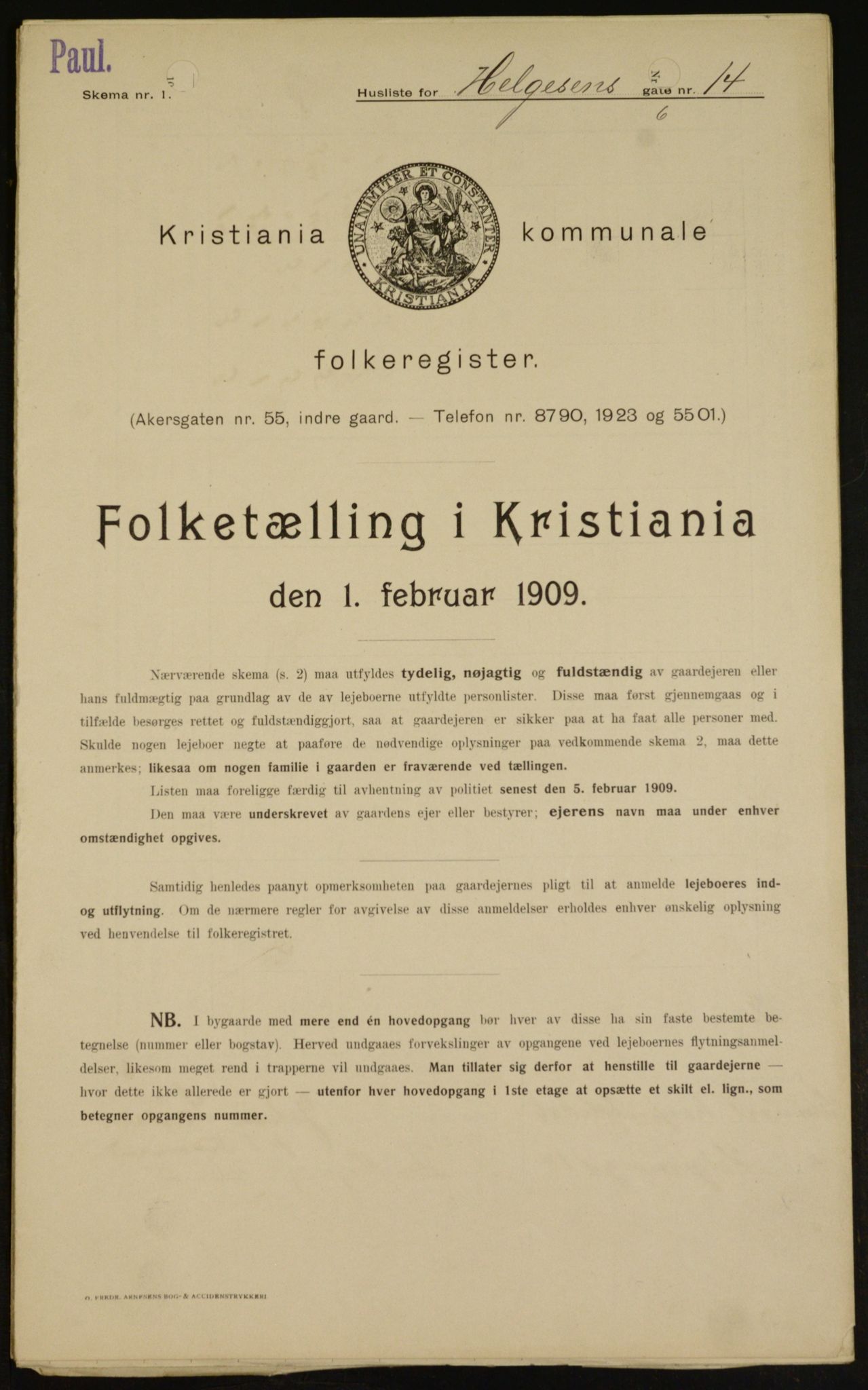 OBA, Kommunal folketelling 1.2.1909 for Kristiania kjøpstad, 1909, s. 33959