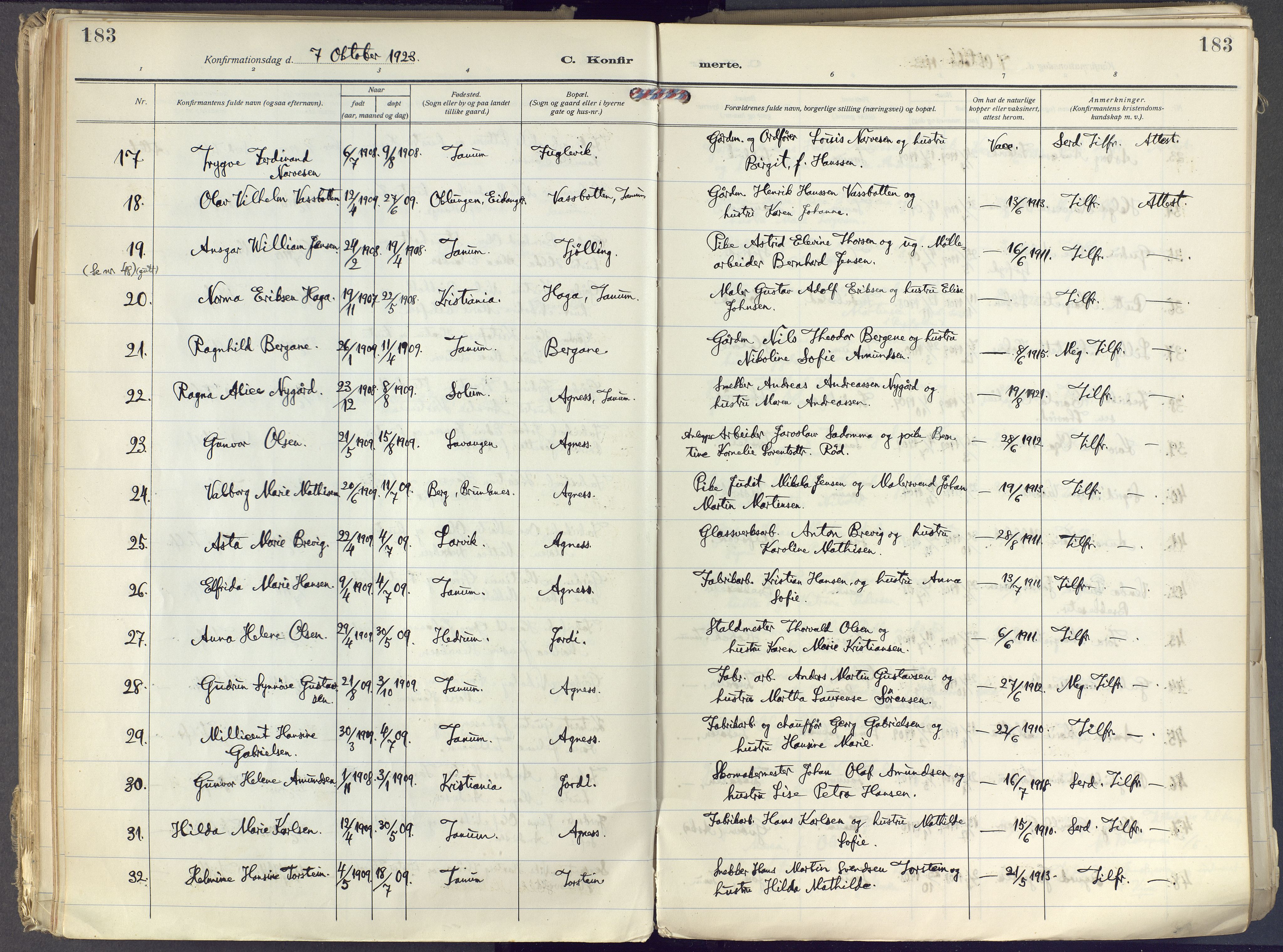 Brunlanes kirkebøker, SAKO/A-342/F/Fc/L0004: Ministerialbok nr. III 4, 1923-1943, s. 183