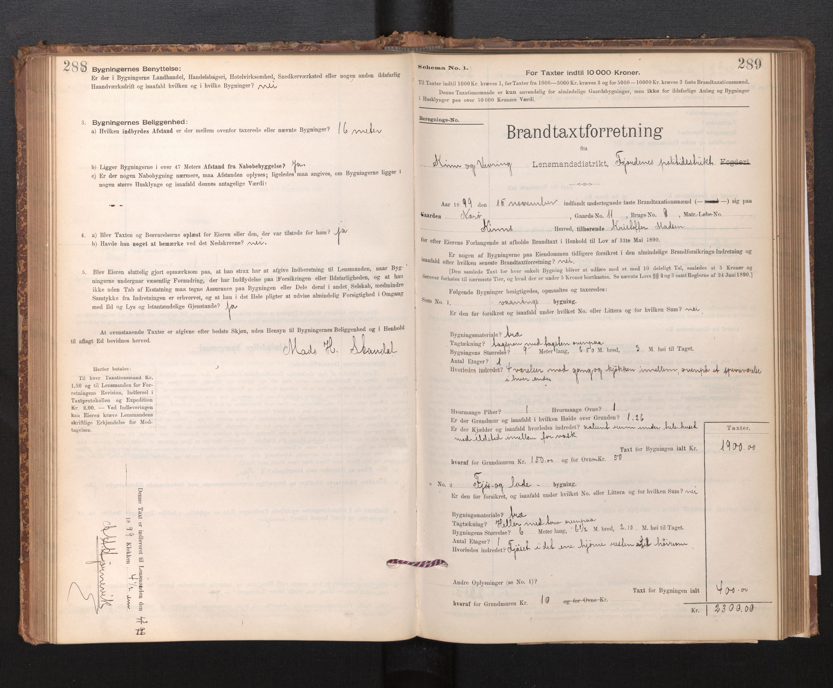 Lensmannen i Kinn, AV/SAB-A-28801/0012/L0004f: Branntakstprotokoll, skjematakst, 1894-1911, s. 288-289