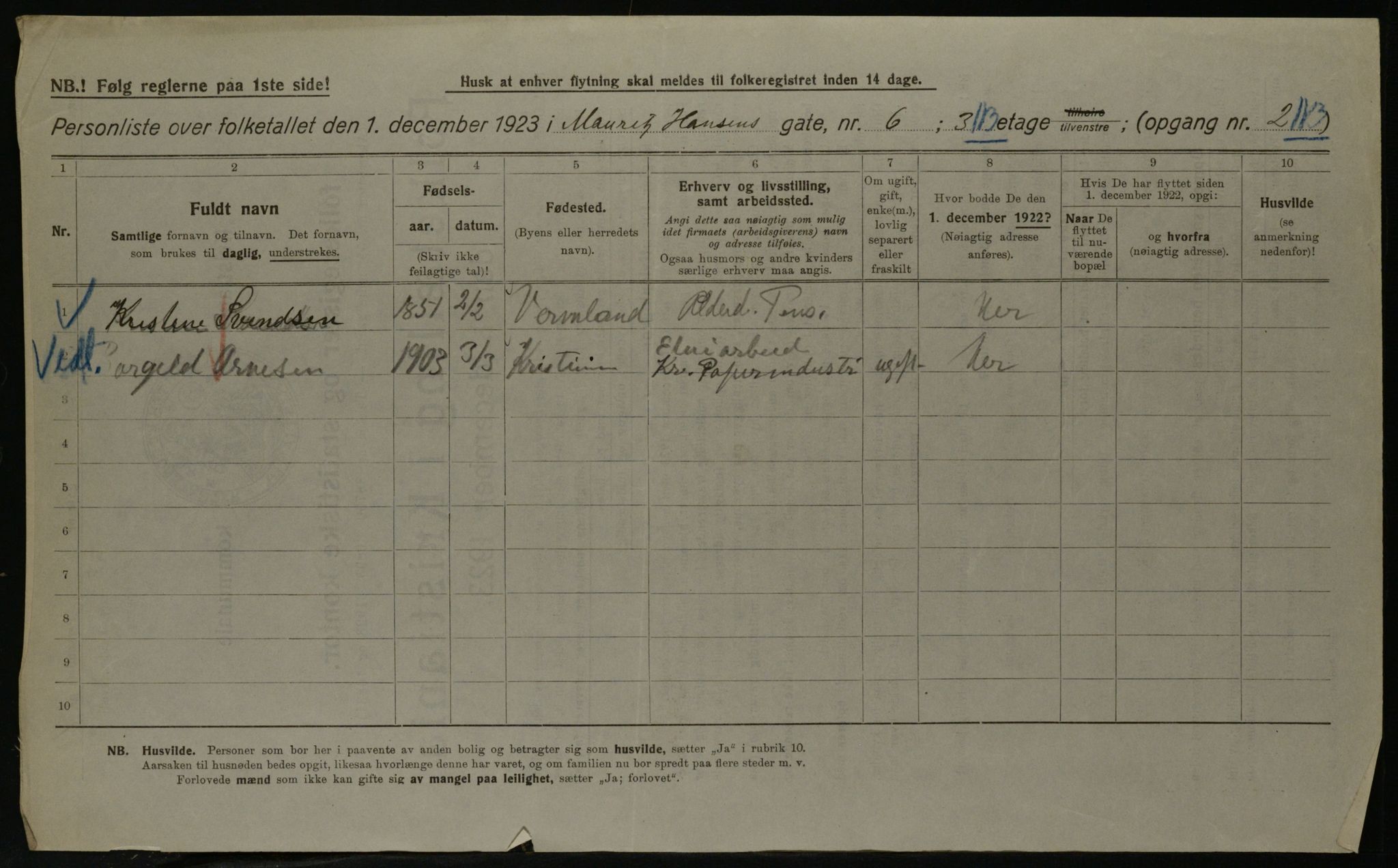 OBA, Kommunal folketelling 1.12.1923 for Kristiania, 1923, s. 71976