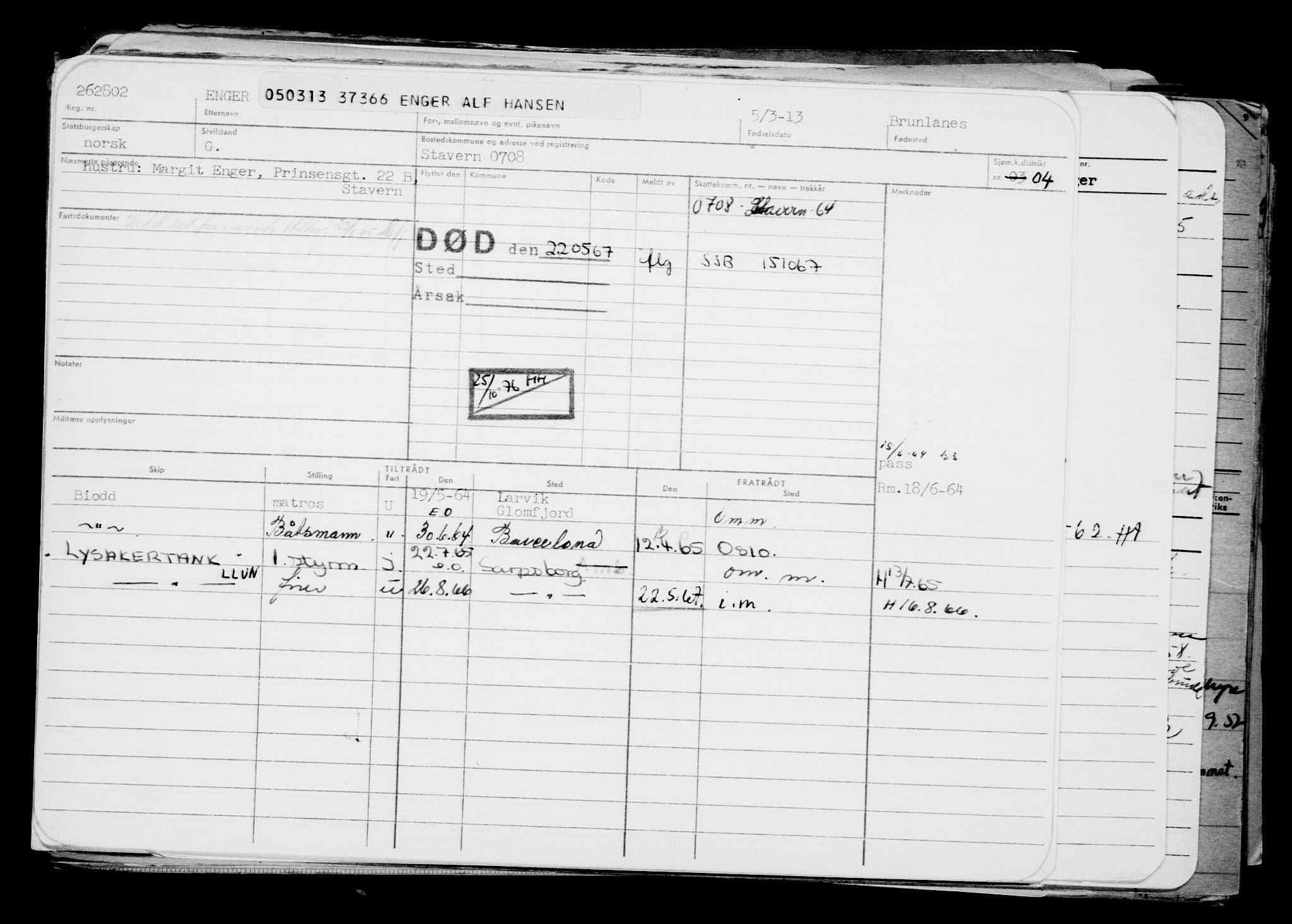 Direktoratet for sjømenn, AV/RA-S-3545/G/Gb/L0111: Hovedkort, 1913, s. 67