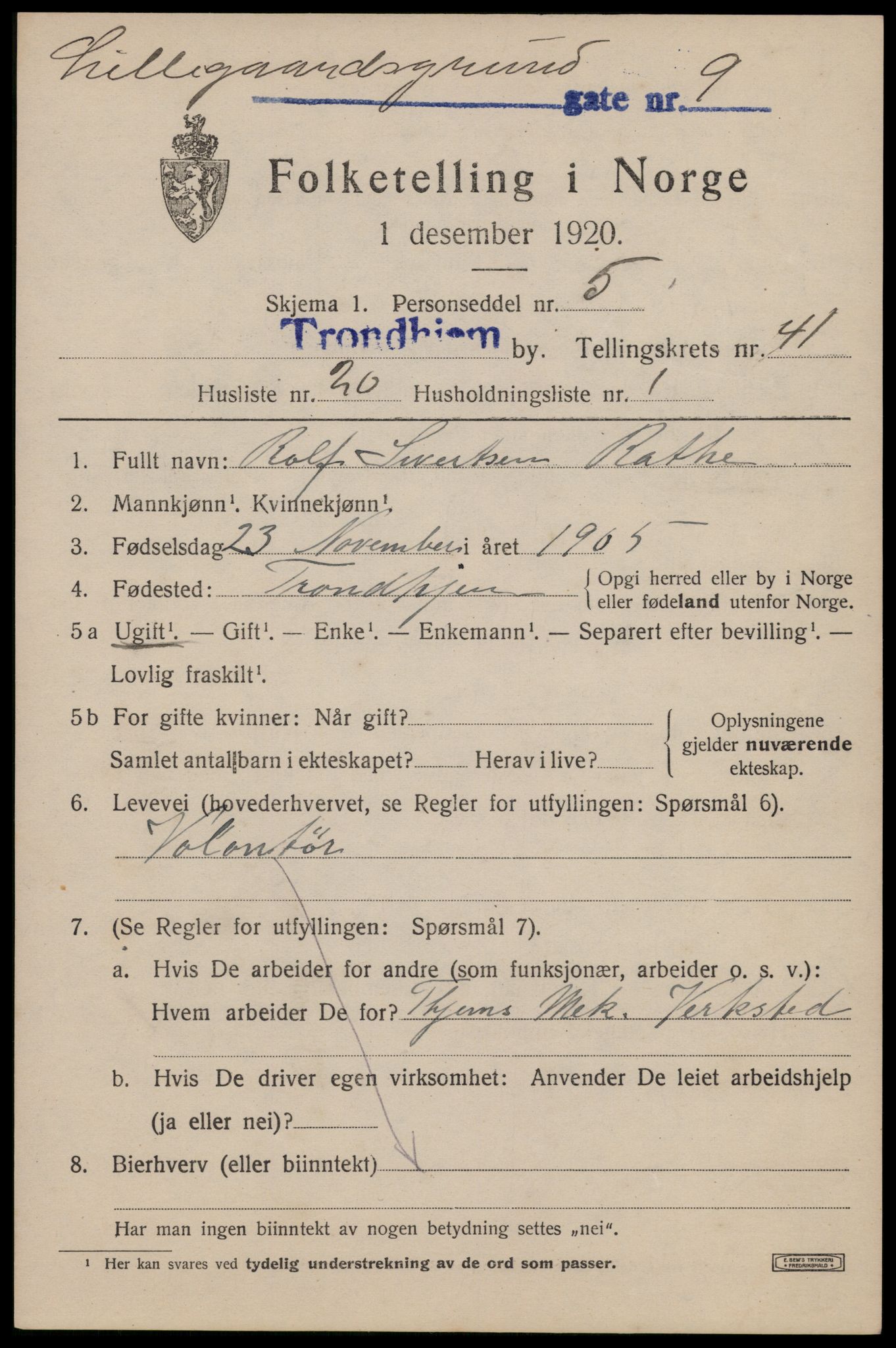 SAT, Folketelling 1920 for 1601 Trondheim kjøpstad, 1920, s. 91270