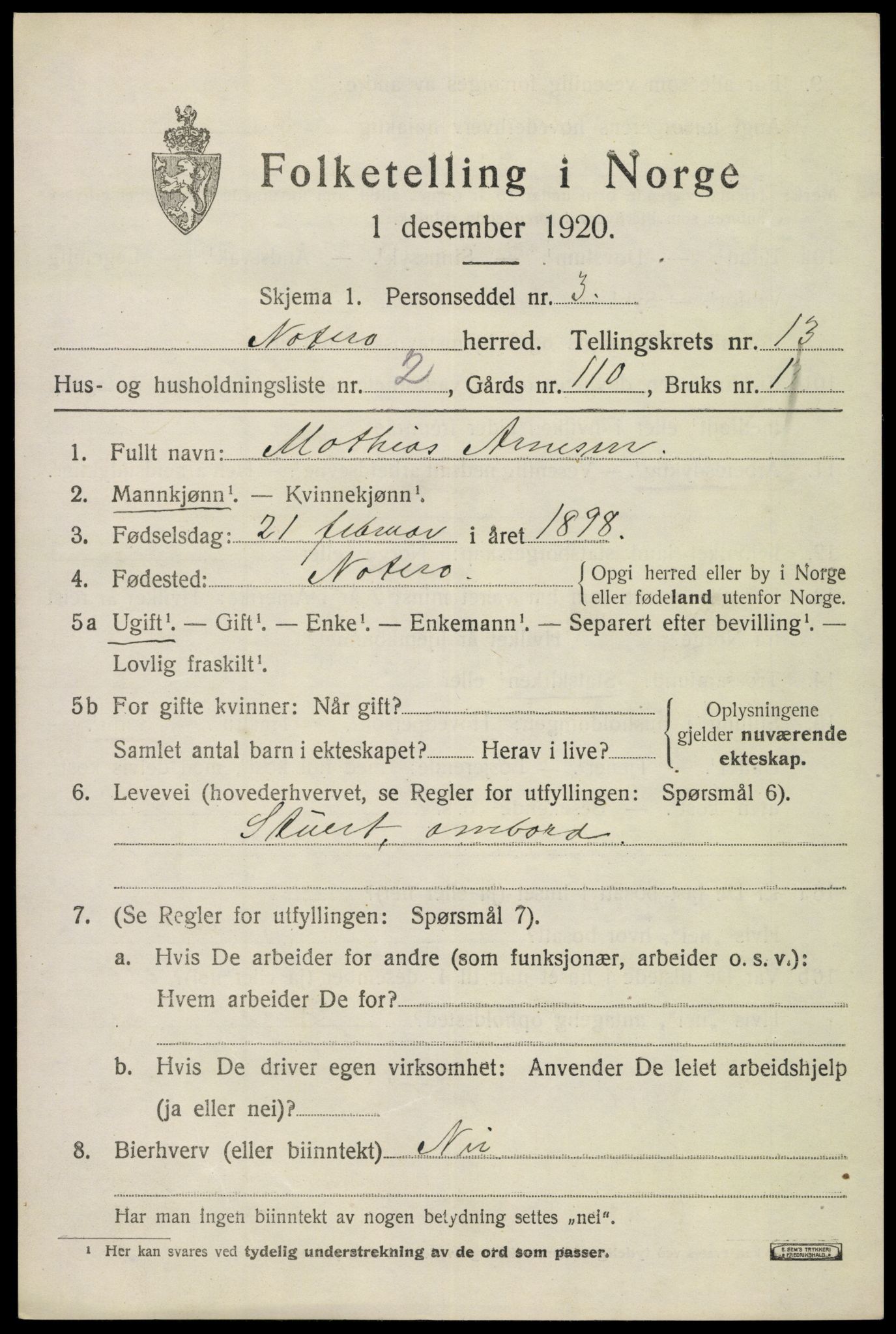 SAKO, Folketelling 1920 for 0722 Nøtterøy herred, 1920, s. 15189