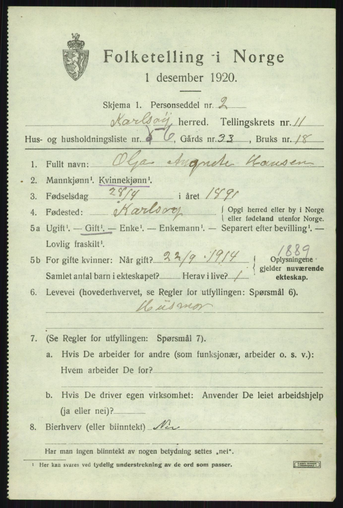 SATØ, Folketelling 1920 for 1936 Karlsøy herred, 1920, s. 4028