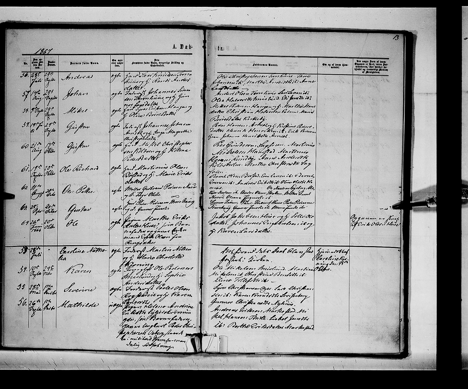 Vang prestekontor, Hedmark, AV/SAH-PREST-008/H/Ha/Haa/L0014: Ministerialbok nr. 14, 1866-1870, s. 13