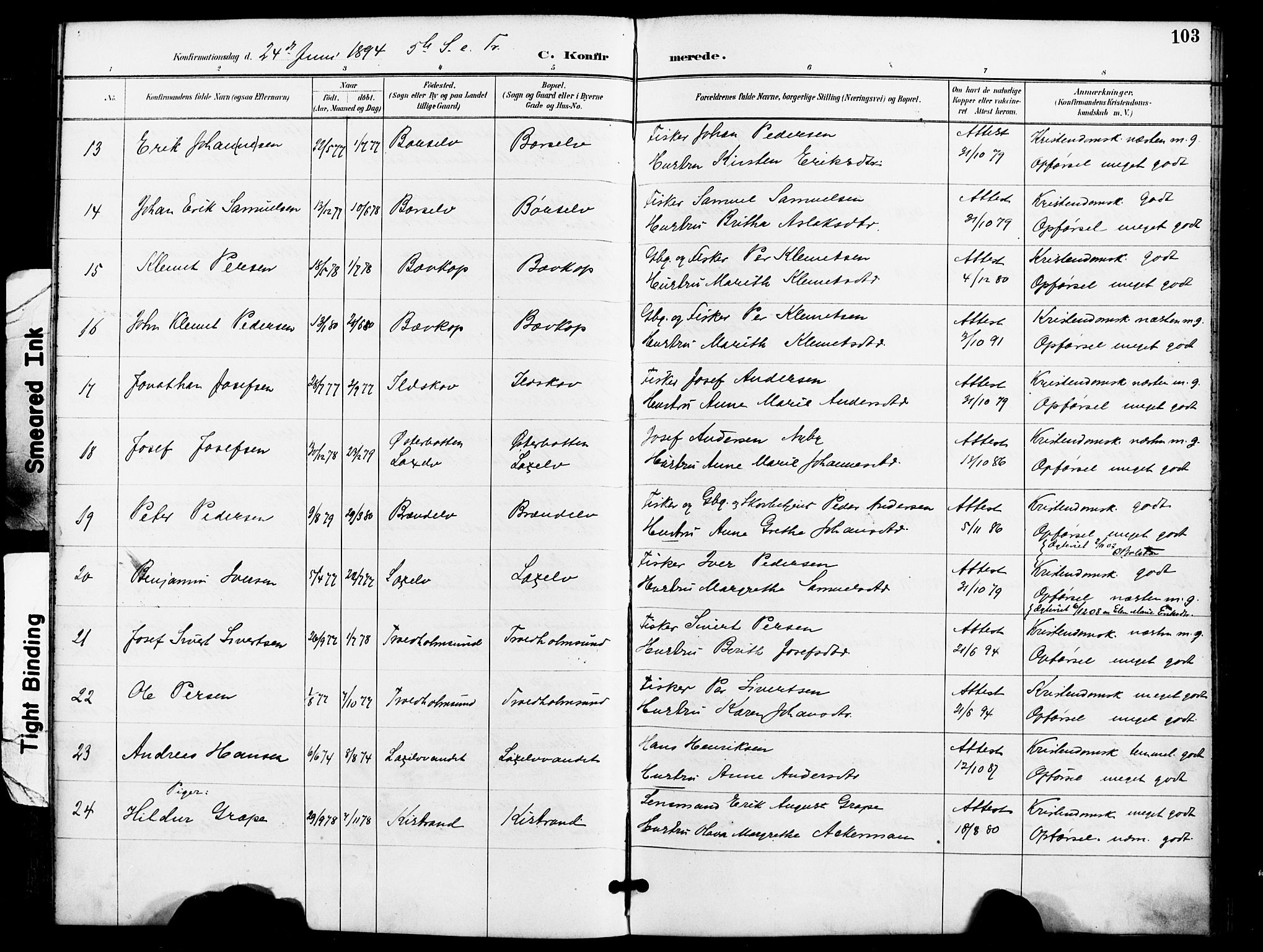 Kistrand/Porsanger sokneprestembete, AV/SATØ-S-1351/H/Ha/L0008.kirke: Ministerialbok nr. 8, 1890-1898, s. 103