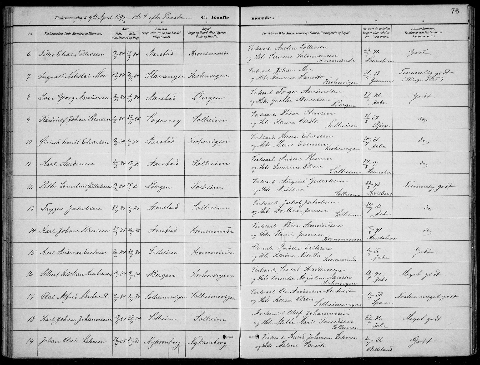Årstad Sokneprestembete, AV/SAB-A-79301/H/Hab/L0011: Klokkerbok nr. B 1, 1886-1901, s. 76