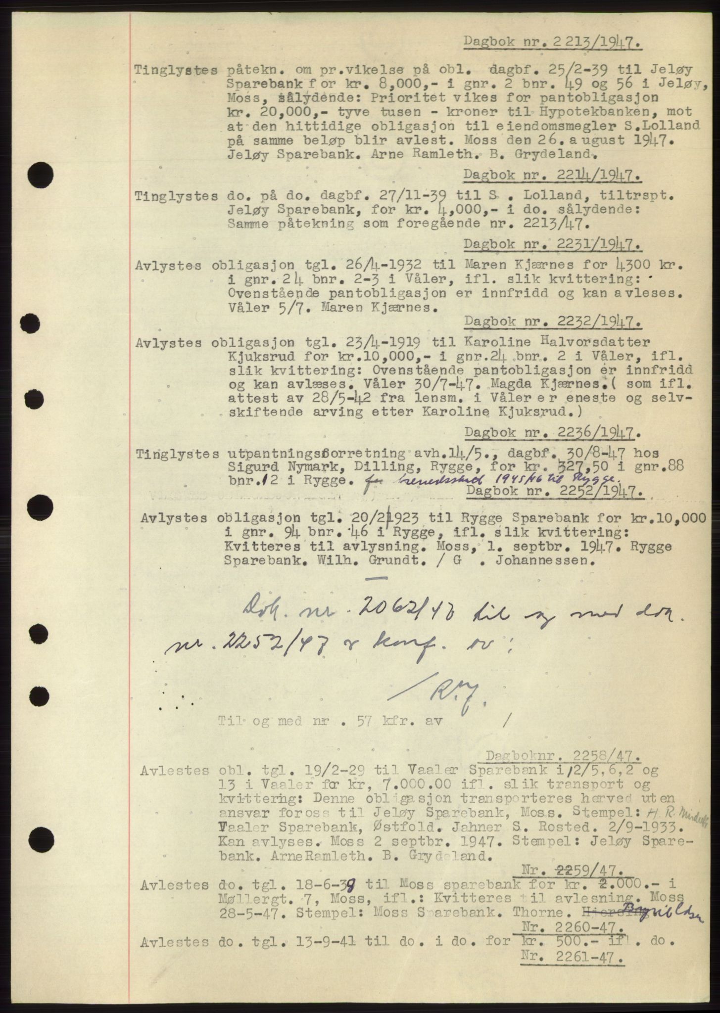Moss sorenskriveri, SAO/A-10168: Pantebok nr. C10, 1938-1950, Dagboknr: 2213/1947