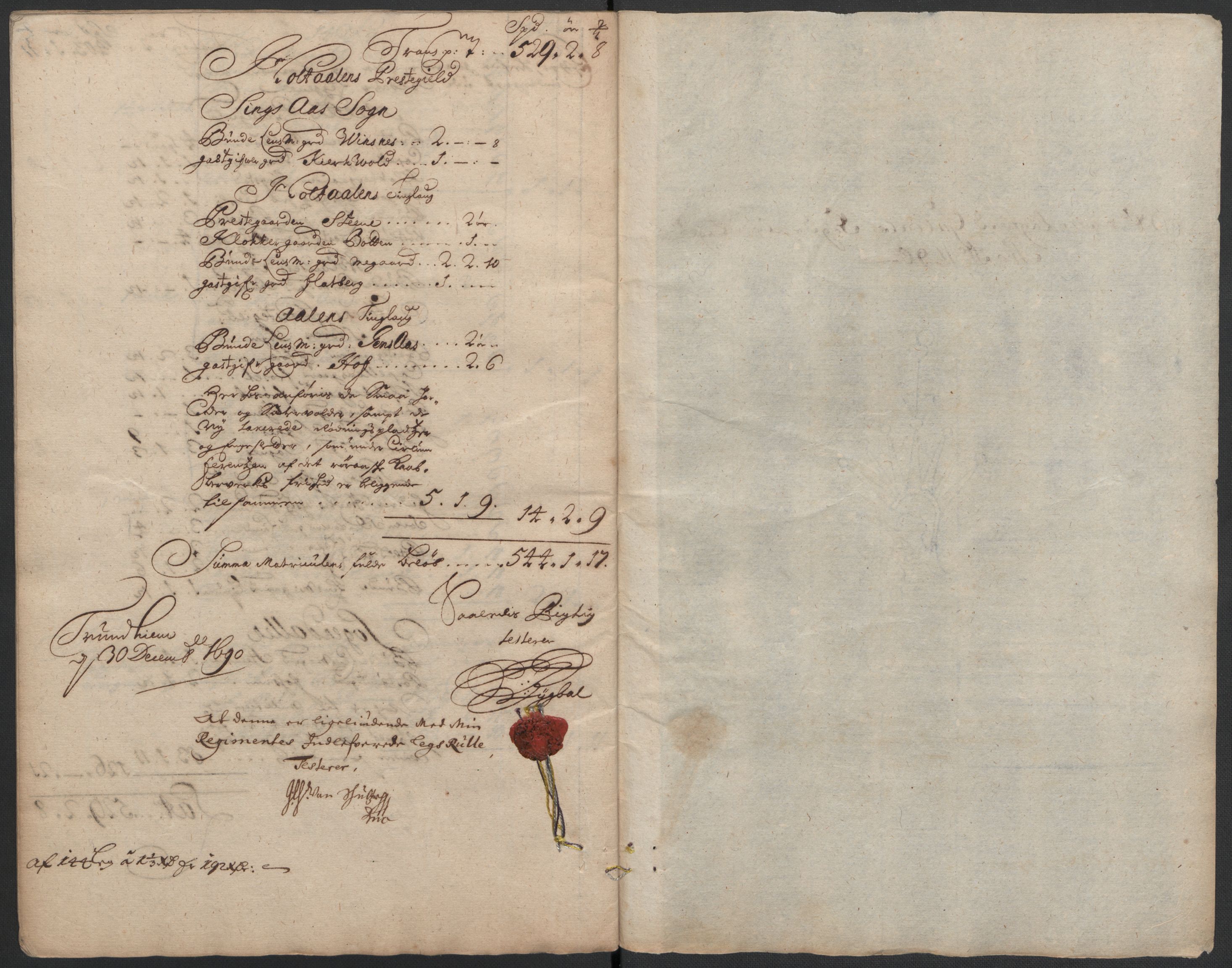 Rentekammeret inntil 1814, Reviderte regnskaper, Fogderegnskap, RA/EA-4092/R59/L3940: Fogderegnskap Gauldal, 1689-1690, s. 288