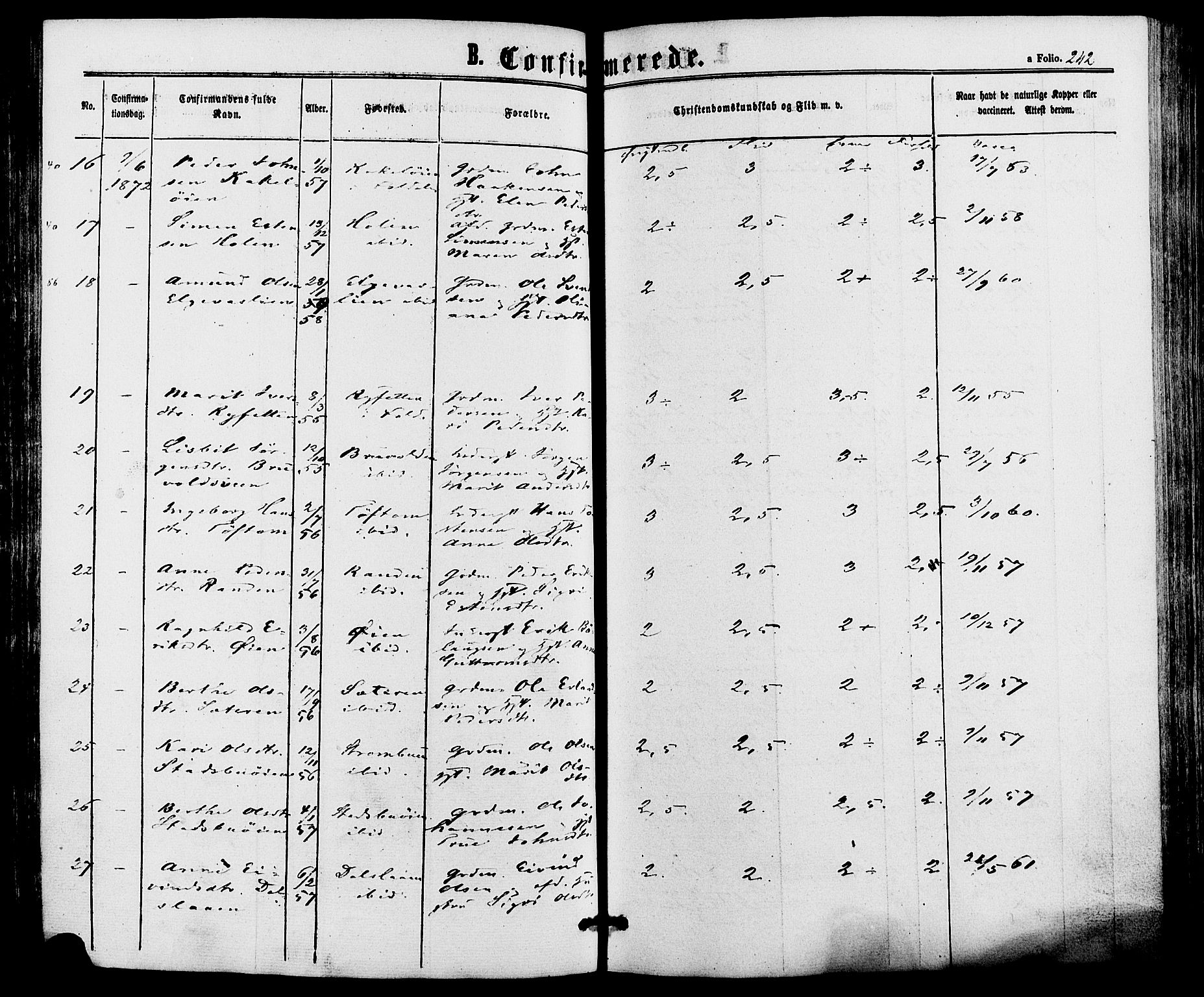 Alvdal prestekontor, AV/SAH-PREST-060/H/Ha/Haa/L0001: Ministerialbok nr. 1, 1863-1882, s. 242