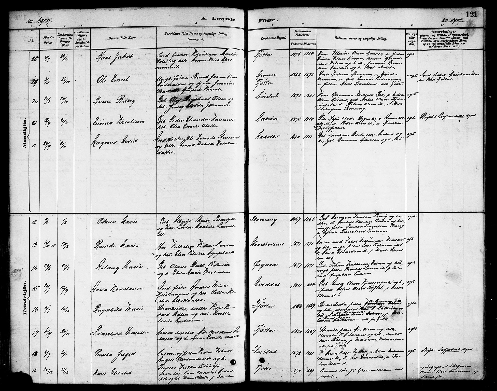 Ministerialprotokoller, klokkerbøker og fødselsregistre - Nordland, SAT/A-1459/817/L0268: Klokkerbok nr. 817C03, 1884-1920, s. 121