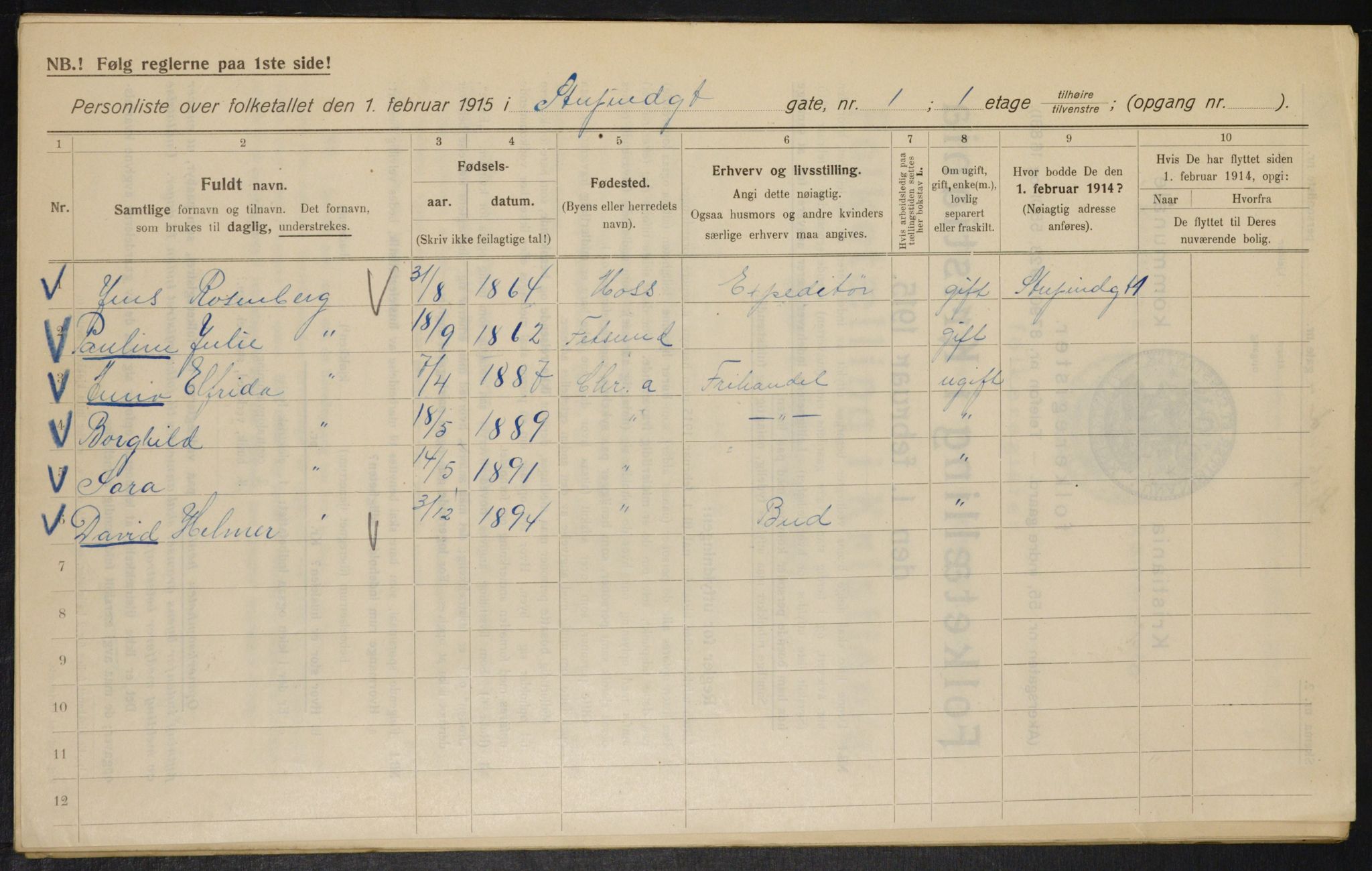 OBA, Kommunal folketelling 1.2.1915 for Kristiania, 1915, s. 104687