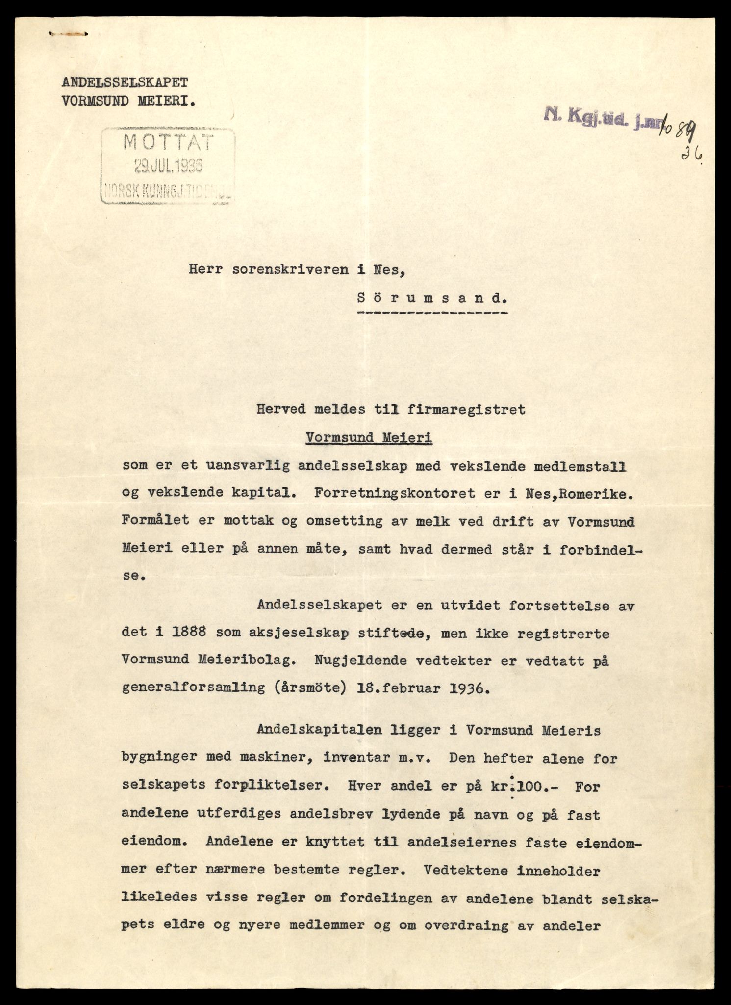 Nes tingrett, AV/SAT-A-10548/K/Ke/Keb/L0025: Andelslag, Vor - Årn, 1944-1990, s. 3