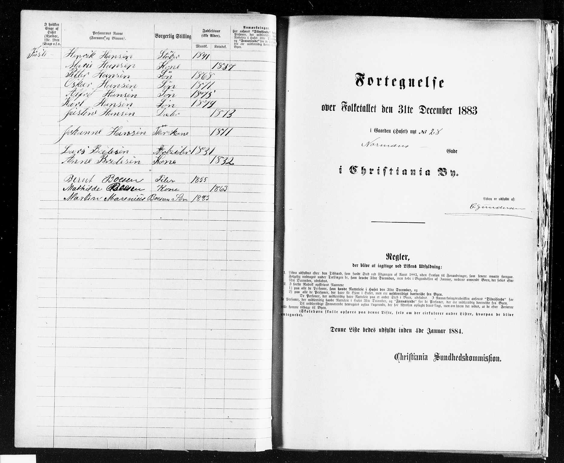 OBA, Kommunal folketelling 31.12.1883 for Kristiania kjøpstad, 1883, s. 3105
