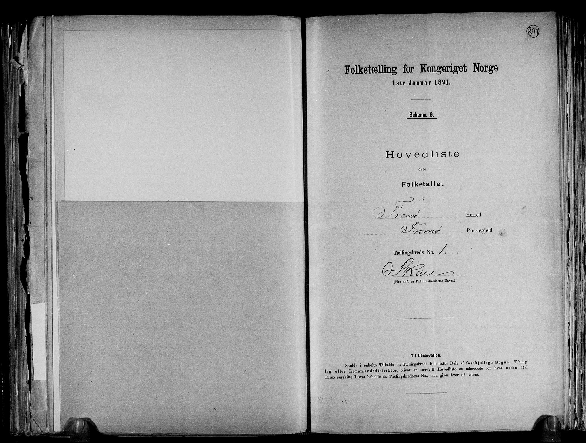 RA, Folketelling 1891 for 0921 Tromøy herred, 1891, s. 6