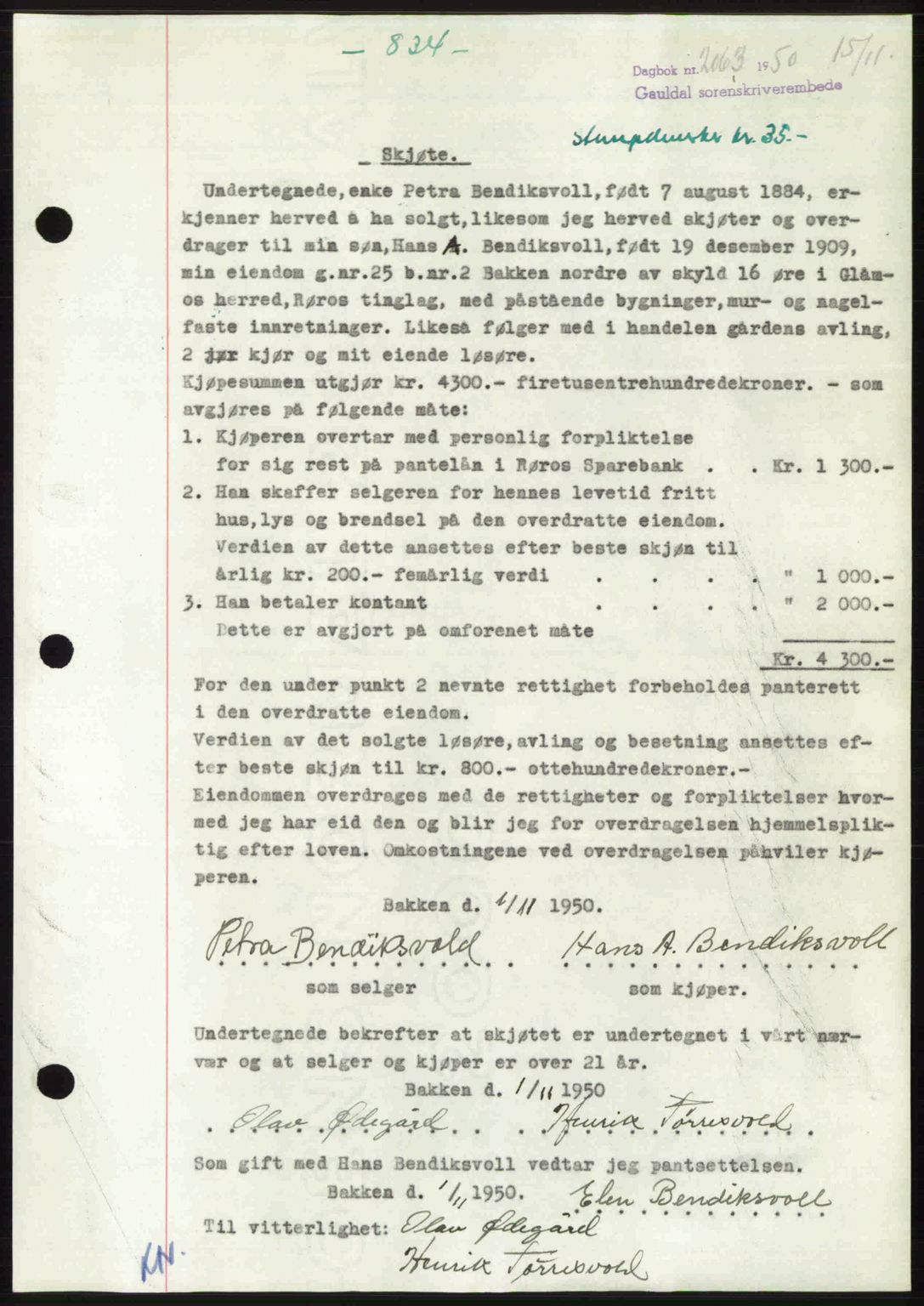 Gauldal sorenskriveri, SAT/A-0014/1/2/2C: Pantebok nr. A11, 1950-1950, Dagboknr: 2064/1950
