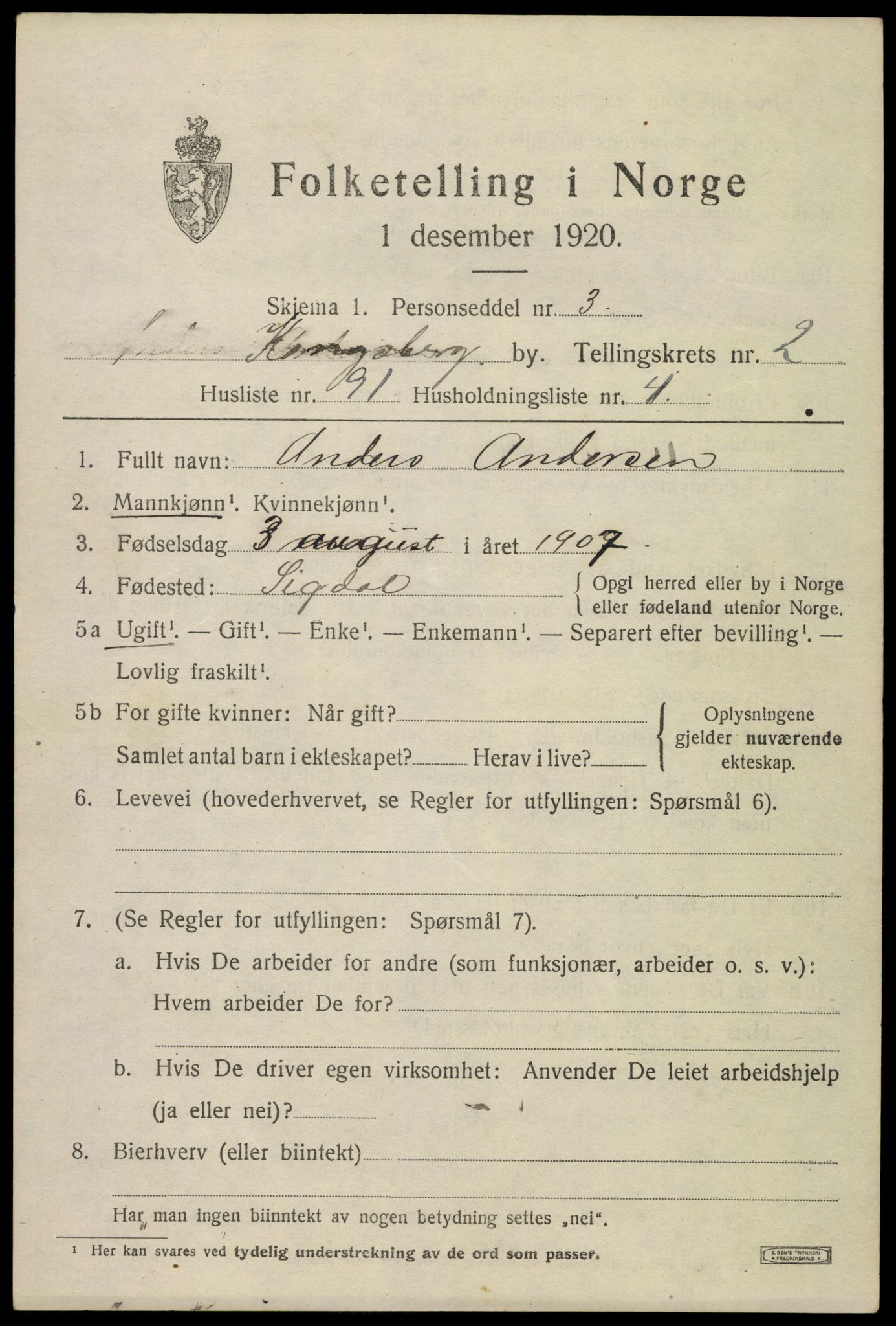 SAKO, Folketelling 1920 for 0604 Kongsberg kjøpstad, 1920, s. 8006
