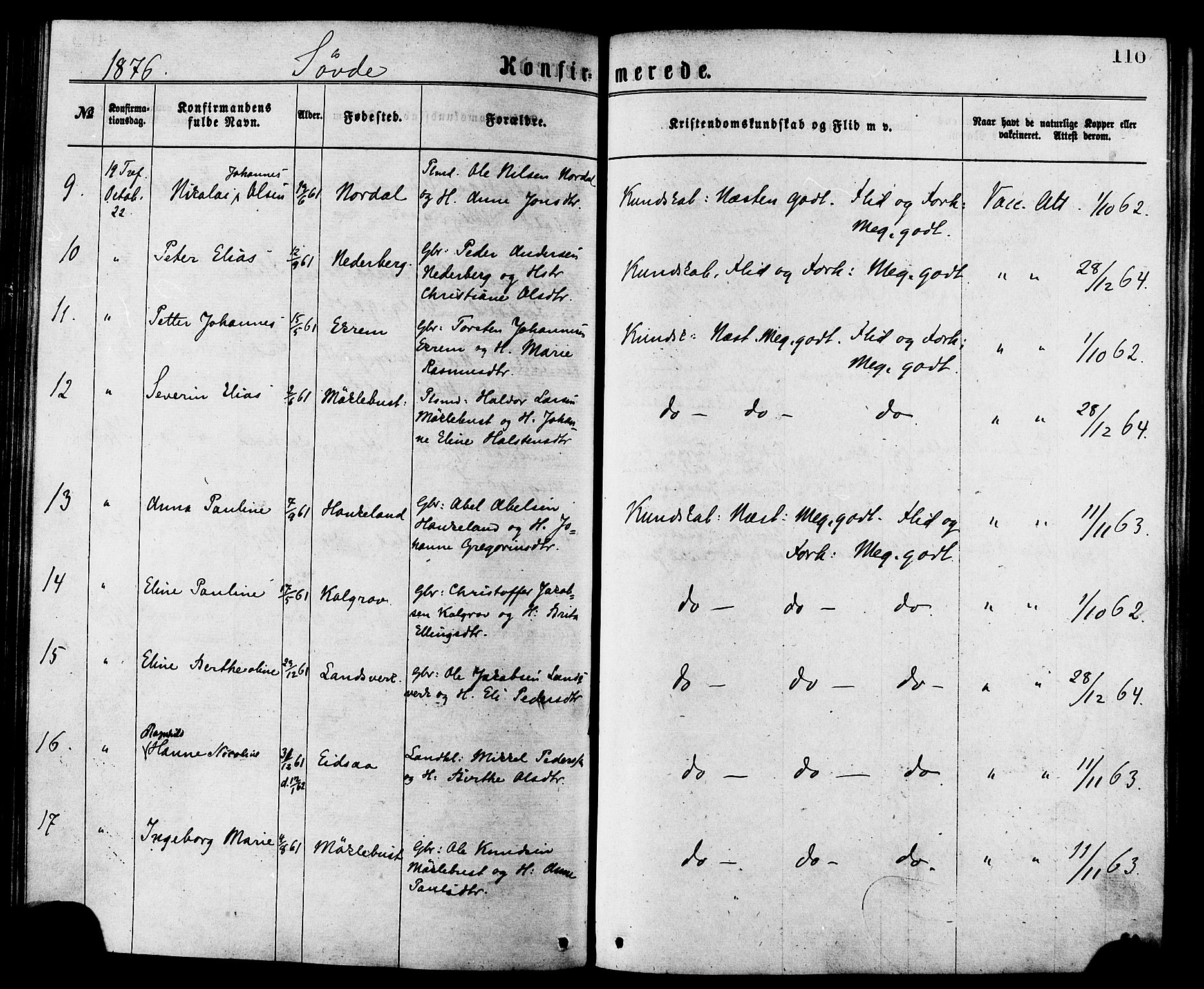 Ministerialprotokoller, klokkerbøker og fødselsregistre - Møre og Romsdal, SAT/A-1454/502/L0024: Ministerialbok nr. 502A02, 1873-1884, s. 110