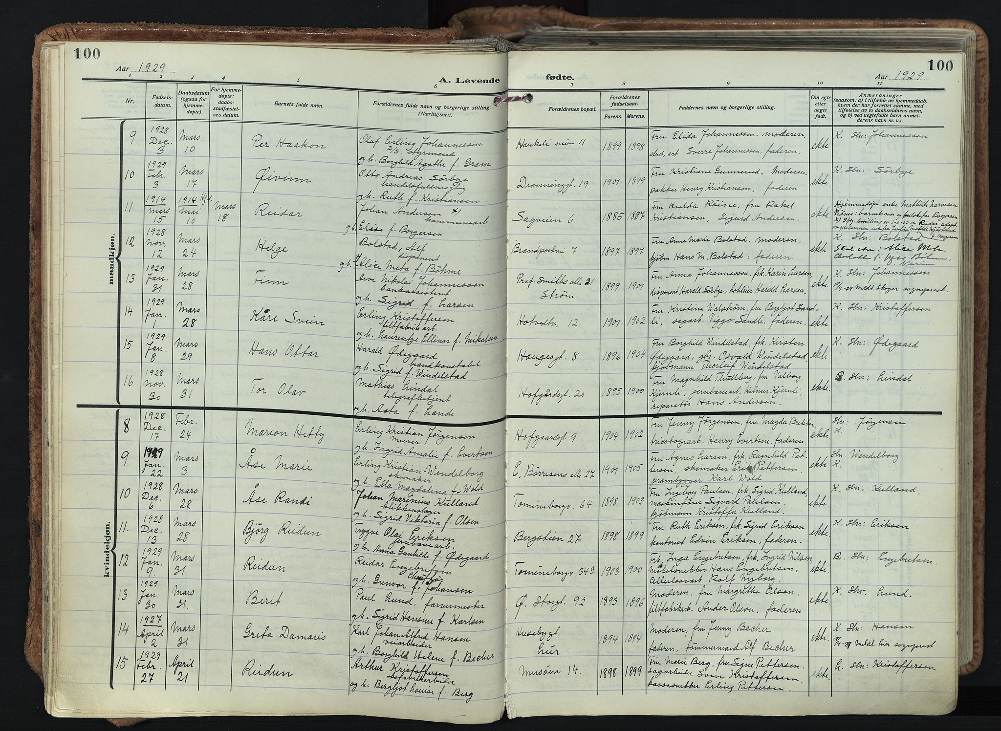 Bragernes kirkebøker, AV/SAKO-A-6/F/Fb/L0011: Ministerialbok nr. II 11, 1922-1945, s. 100