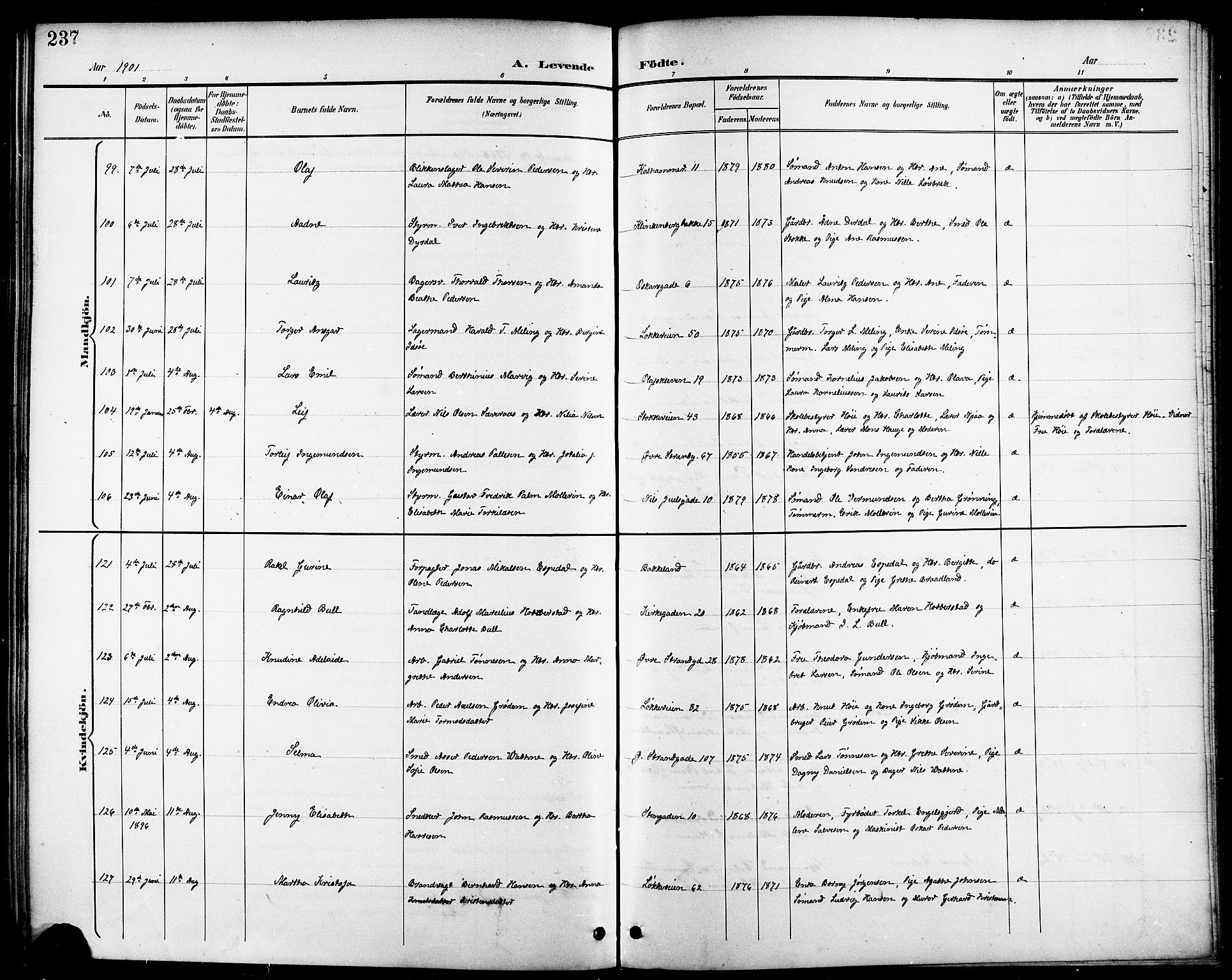 Domkirken sokneprestkontor, AV/SAST-A-101812/001/30/30BB/L0016: Klokkerbok nr. B 16, 1891-1902, s. 237