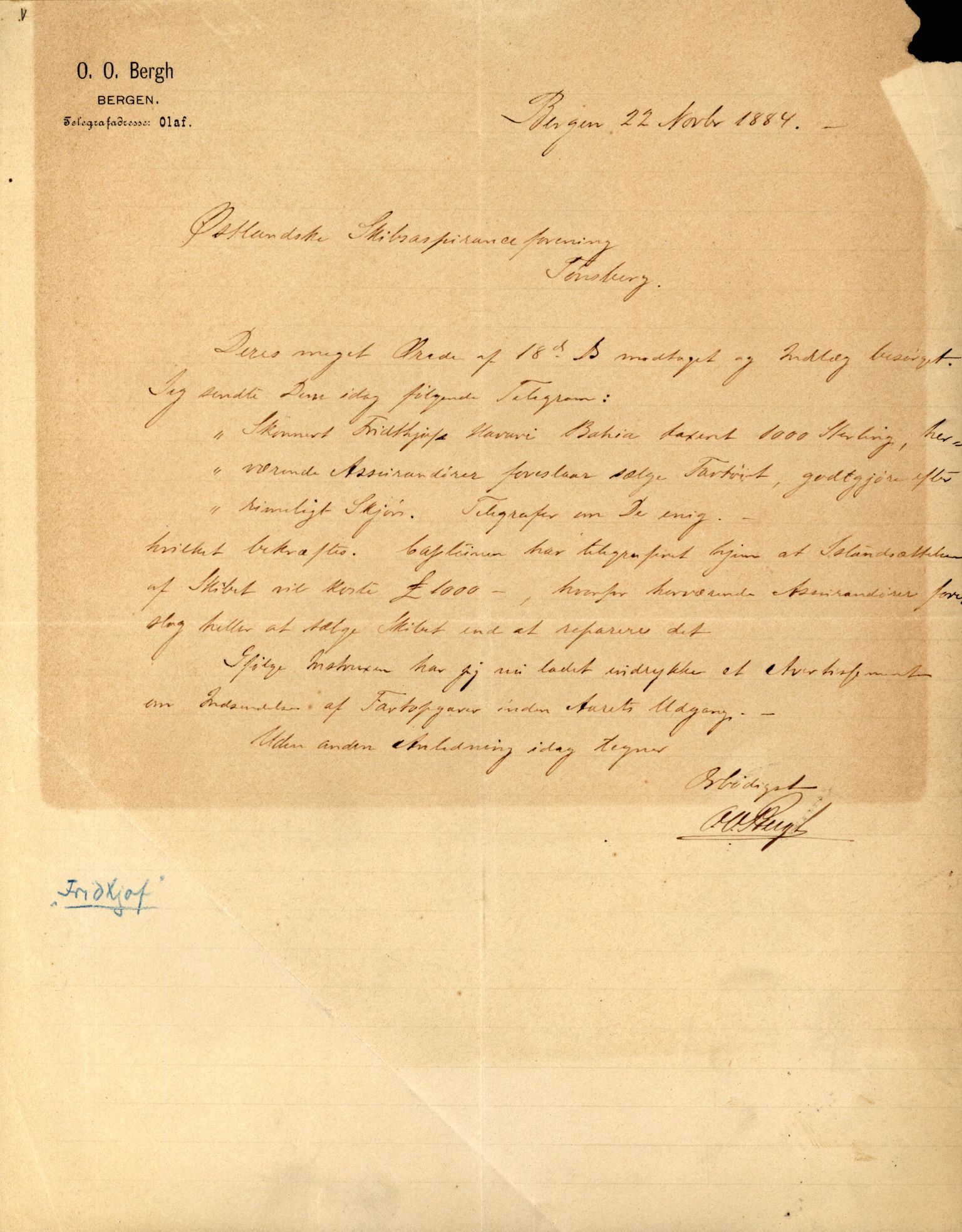 Pa 63 - Østlandske skibsassuranceforening, VEMU/A-1079/G/Ga/L0017/0010: Havaridokumenter / Frithjof, Grid, Gratitude, Gaselle, Garibaldi, 1884, s. 4