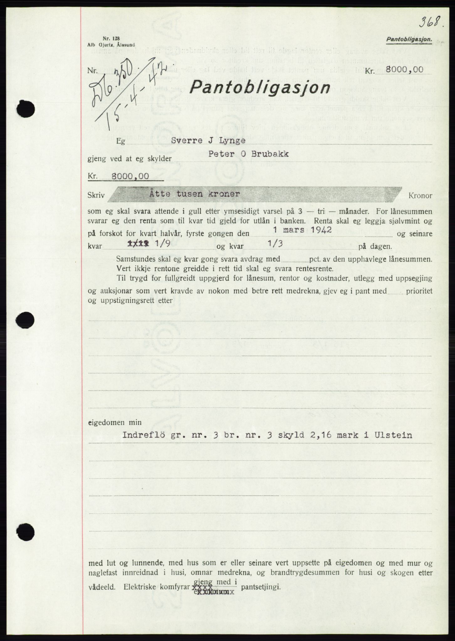 Søre Sunnmøre sorenskriveri, SAT/A-4122/1/2/2C/L0073: Pantebok nr. 67, 1941-1942, Dagboknr: 350/1942