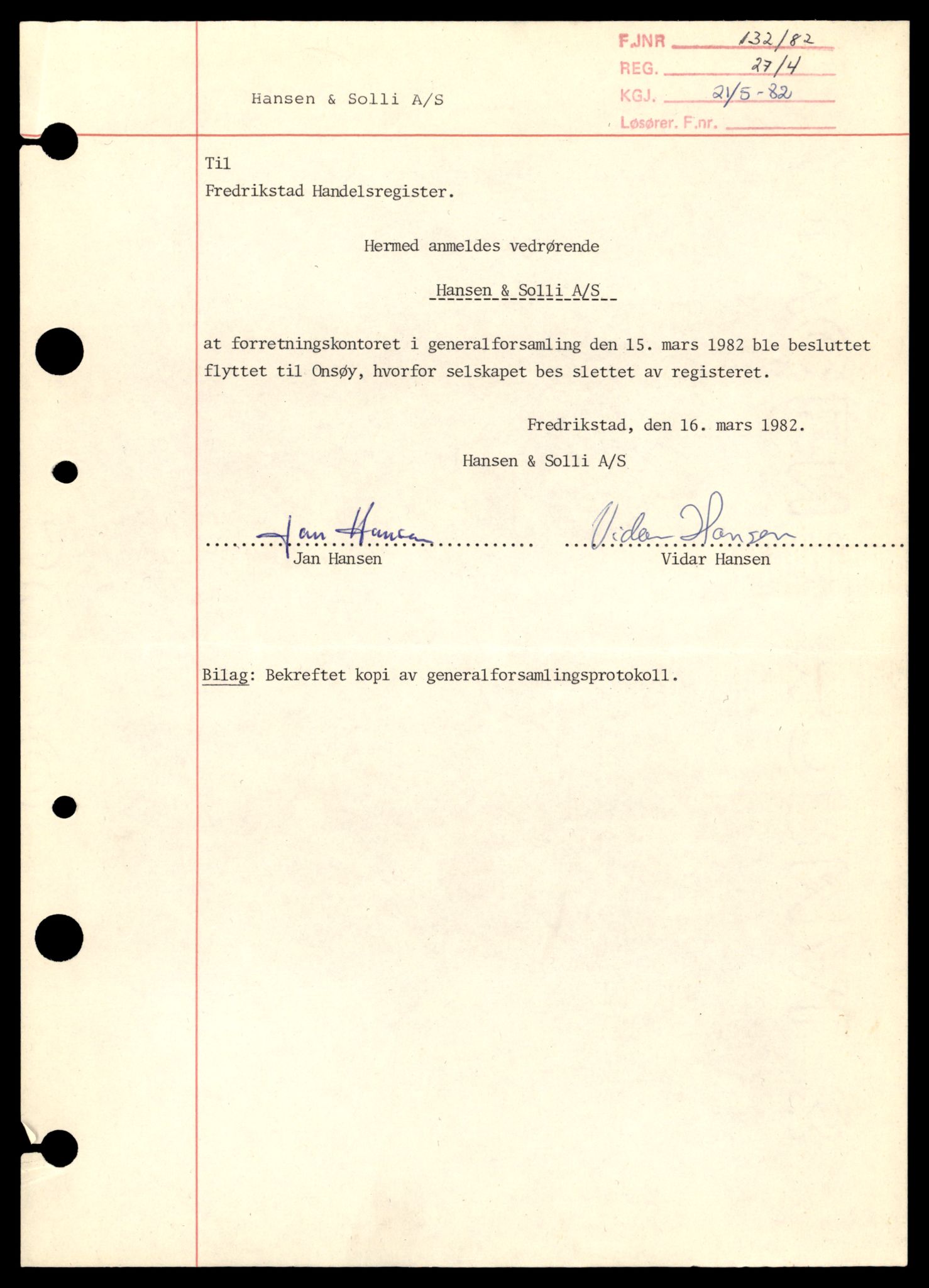 Fredrikstad tingrett, SAT/A-10473/K/Kb/Kba/L0018: Enkeltmannsforetak, aksjeselskap og andelslag, Hans-Hel, 1944-1990, s. 1