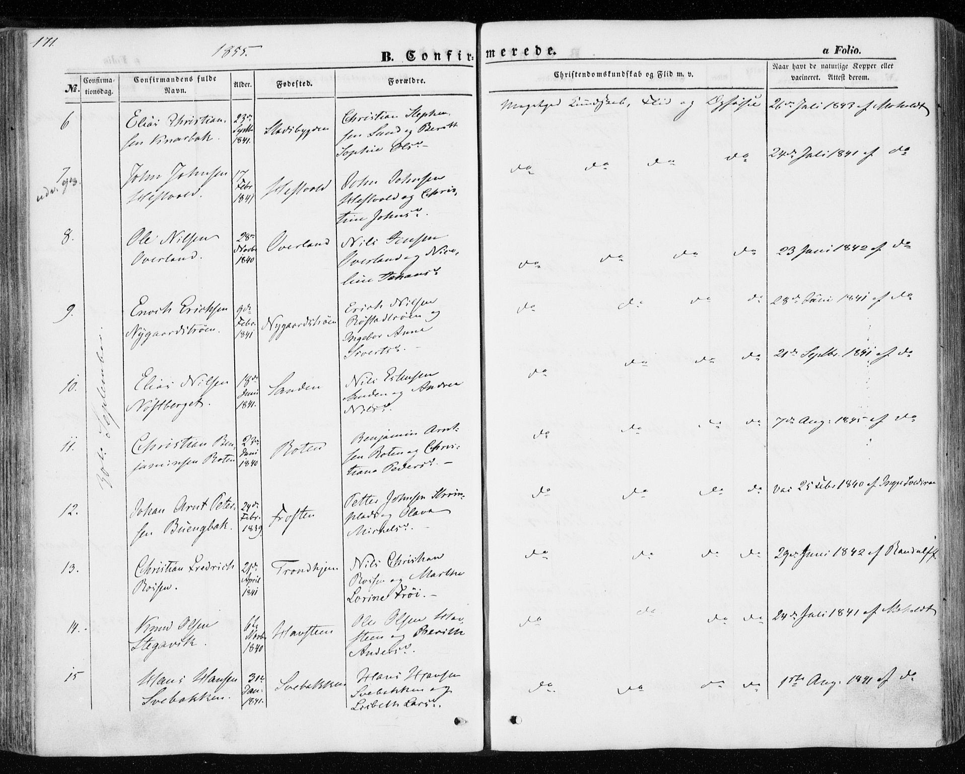 Ministerialprotokoller, klokkerbøker og fødselsregistre - Nord-Trøndelag, SAT/A-1458/701/L0008: Ministerialbok nr. 701A08 /1, 1854-1863, s. 171