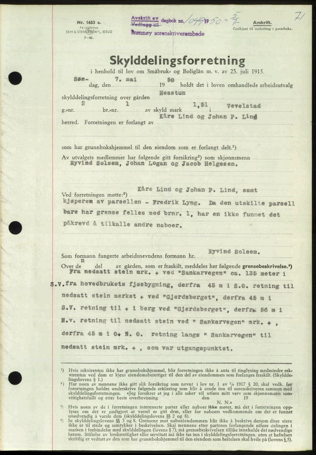 Brønnøy sorenskriveri, SAT/A-4170/1/2/2C: Pantebok nr. 36, 1950-1950, Dagboknr: 1049/1950
