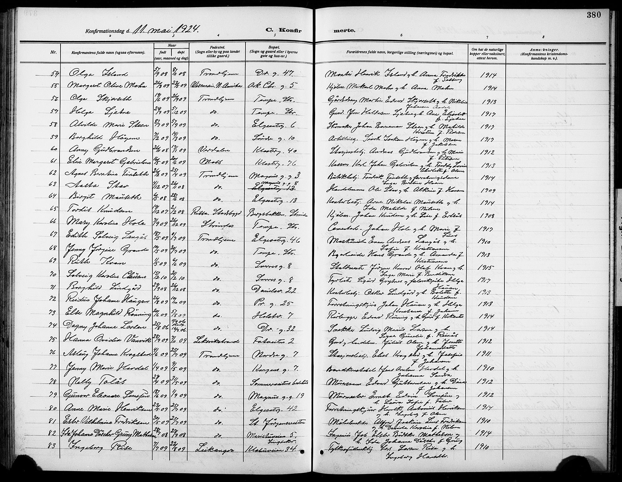 Ministerialprotokoller, klokkerbøker og fødselsregistre - Sør-Trøndelag, AV/SAT-A-1456/601/L0096: Klokkerbok nr. 601C14, 1911-1931, s. 380