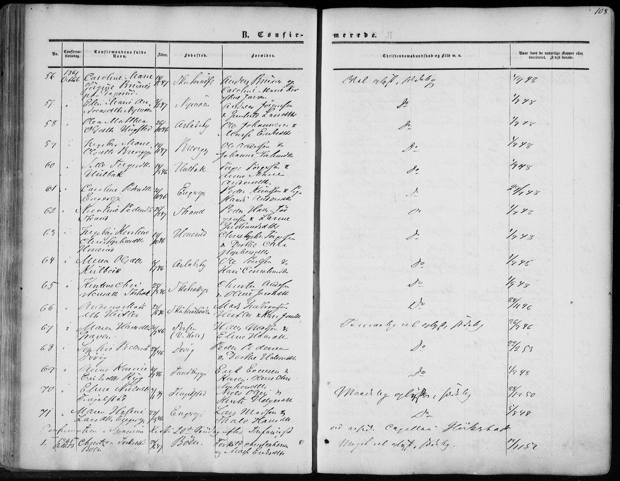 Modum kirkebøker, AV/SAKO-A-234/F/Fa/L0009: Ministerialbok nr. 9, 1860-1864, s. 108