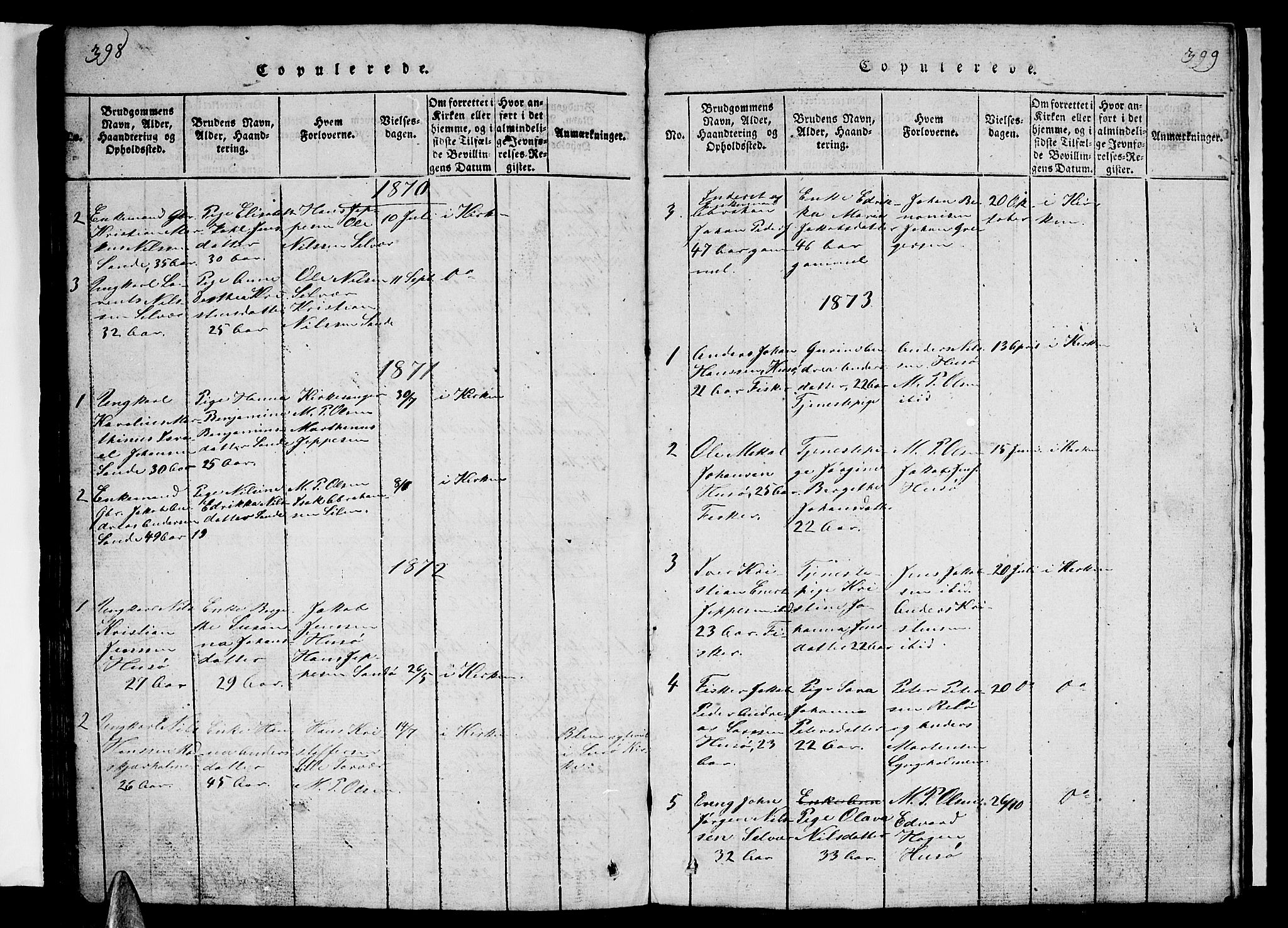 Ministerialprotokoller, klokkerbøker og fødselsregistre - Nordland, SAT/A-1459/840/L0581: Klokkerbok nr. 840C01, 1820-1873, s. 398-399