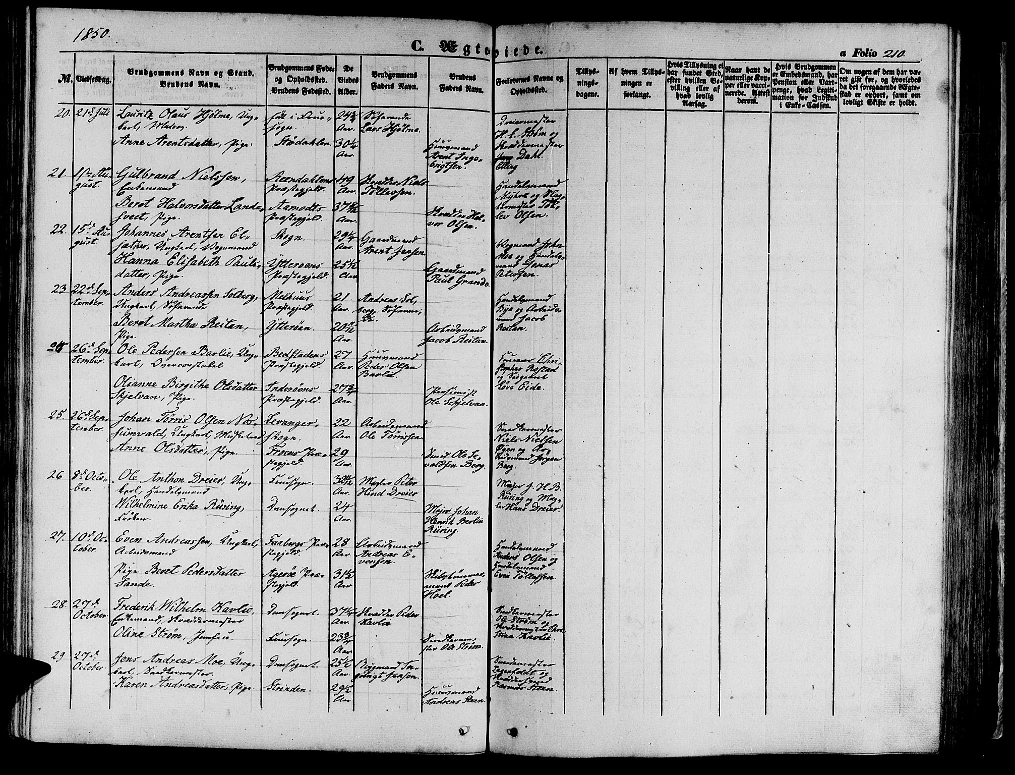 Ministerialprotokoller, klokkerbøker og fødselsregistre - Sør-Trøndelag, SAT/A-1456/602/L0137: Klokkerbok nr. 602C05, 1846-1856, s. 210