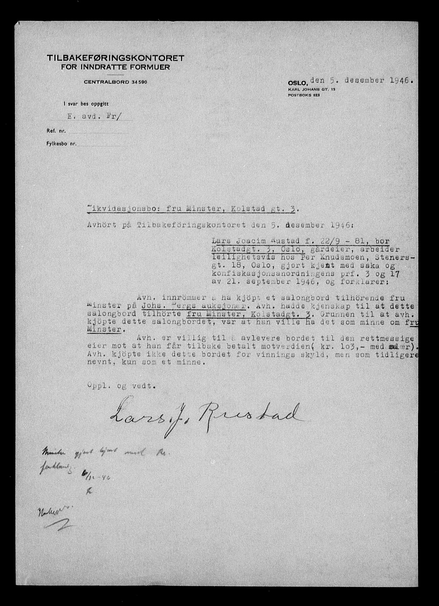 Justisdepartementet, Tilbakeføringskontoret for inndratte formuer, RA/S-1564/H/Hc/Hcc/L0965: --, 1945-1947, s. 594