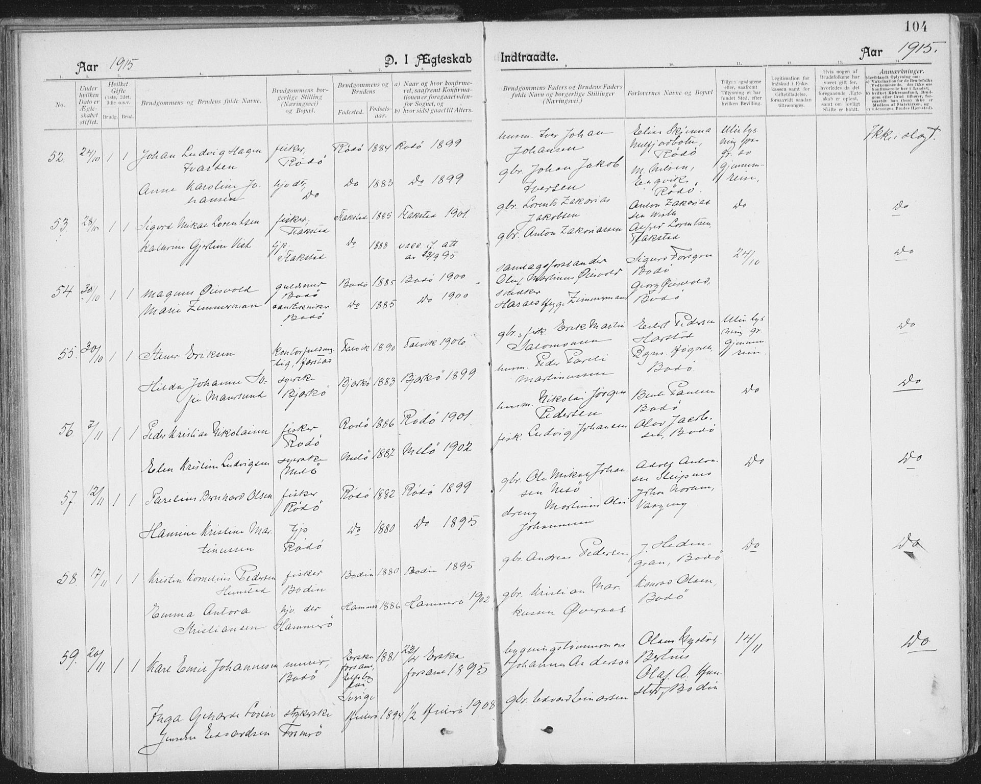 Ministerialprotokoller, klokkerbøker og fødselsregistre - Nordland, AV/SAT-A-1459/801/L0012: Ministerialbok nr. 801A12, 1900-1916, s. 104