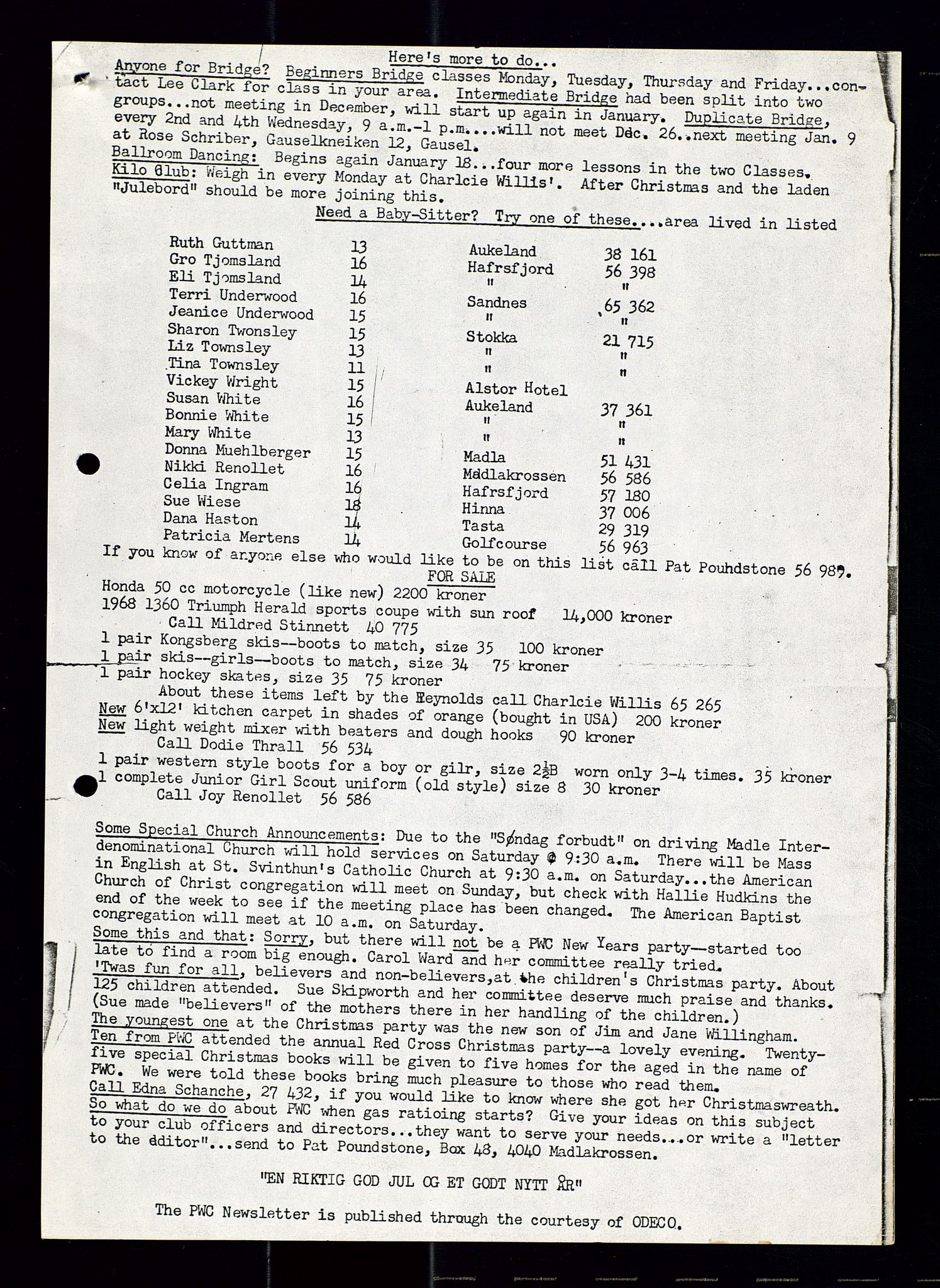 PA 1547 - Petroleum Wives Club, AV/SAST-A-101974/X/Xa/L0001: Newsletters (1971-1978)/radiointervjuer på kasett (1989-1992), 1970-1978