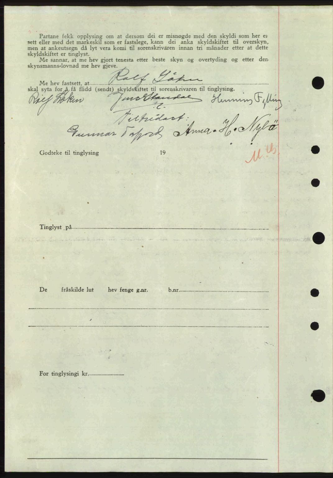 Nordre Sunnmøre sorenskriveri, AV/SAT-A-0006/1/2/2C/2Ca: Pantebok nr. A24, 1947-1947, Dagboknr: 1068/1947